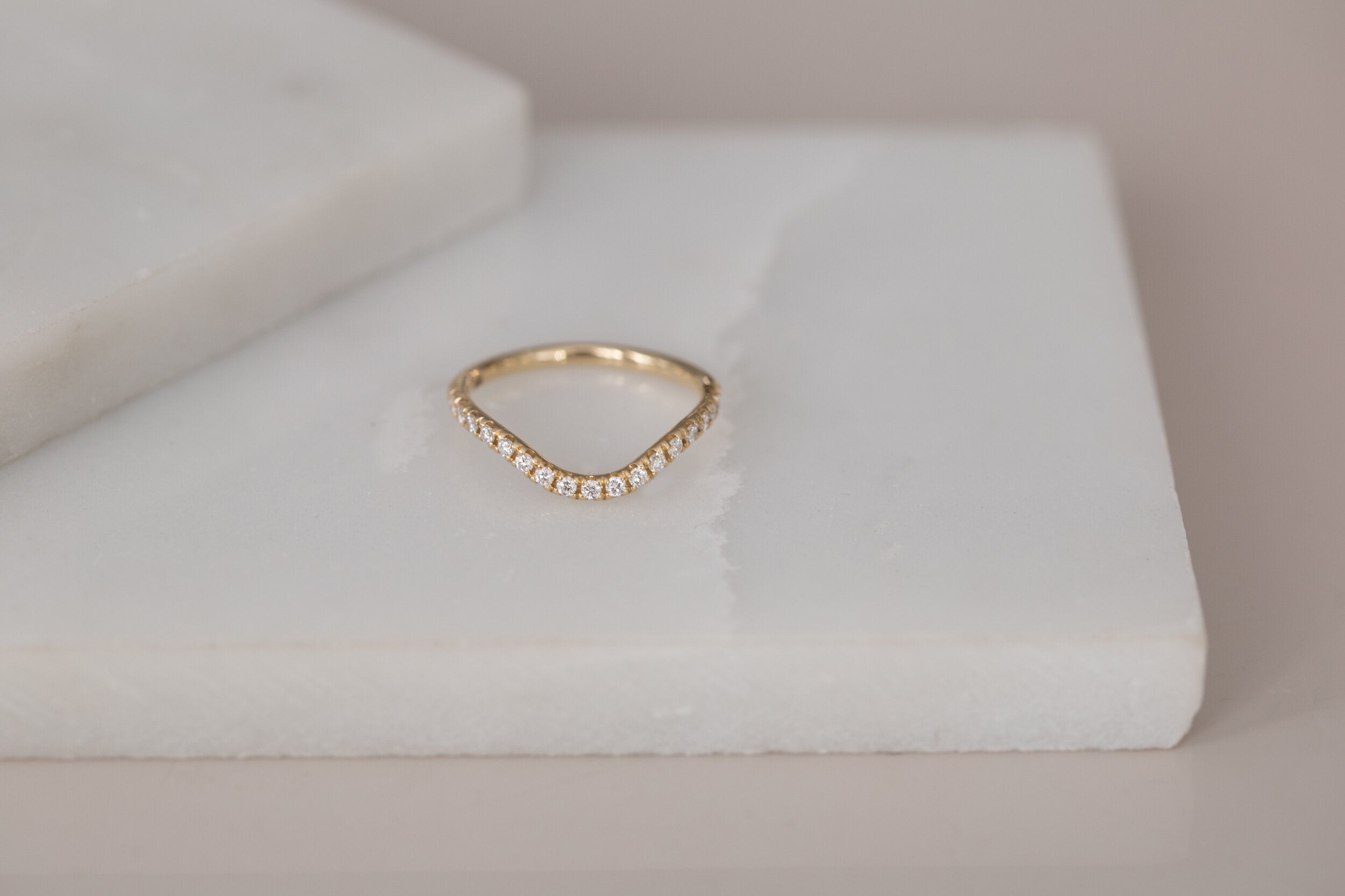 Diamond Pavé Contour Curve Band | 14k Recycled Gold