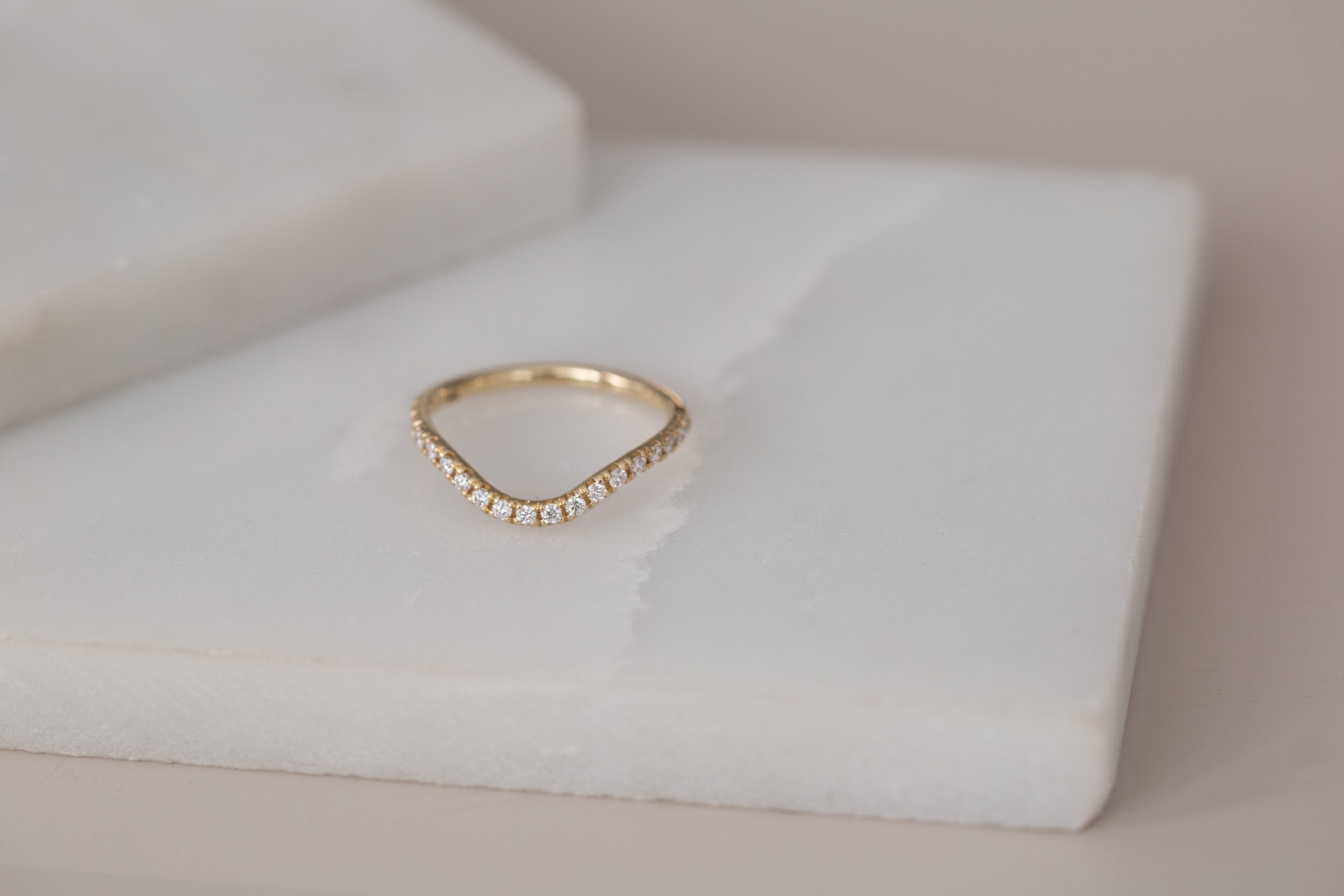 Diamond Pavé Contour Curve Band | 14k Recycled Gold