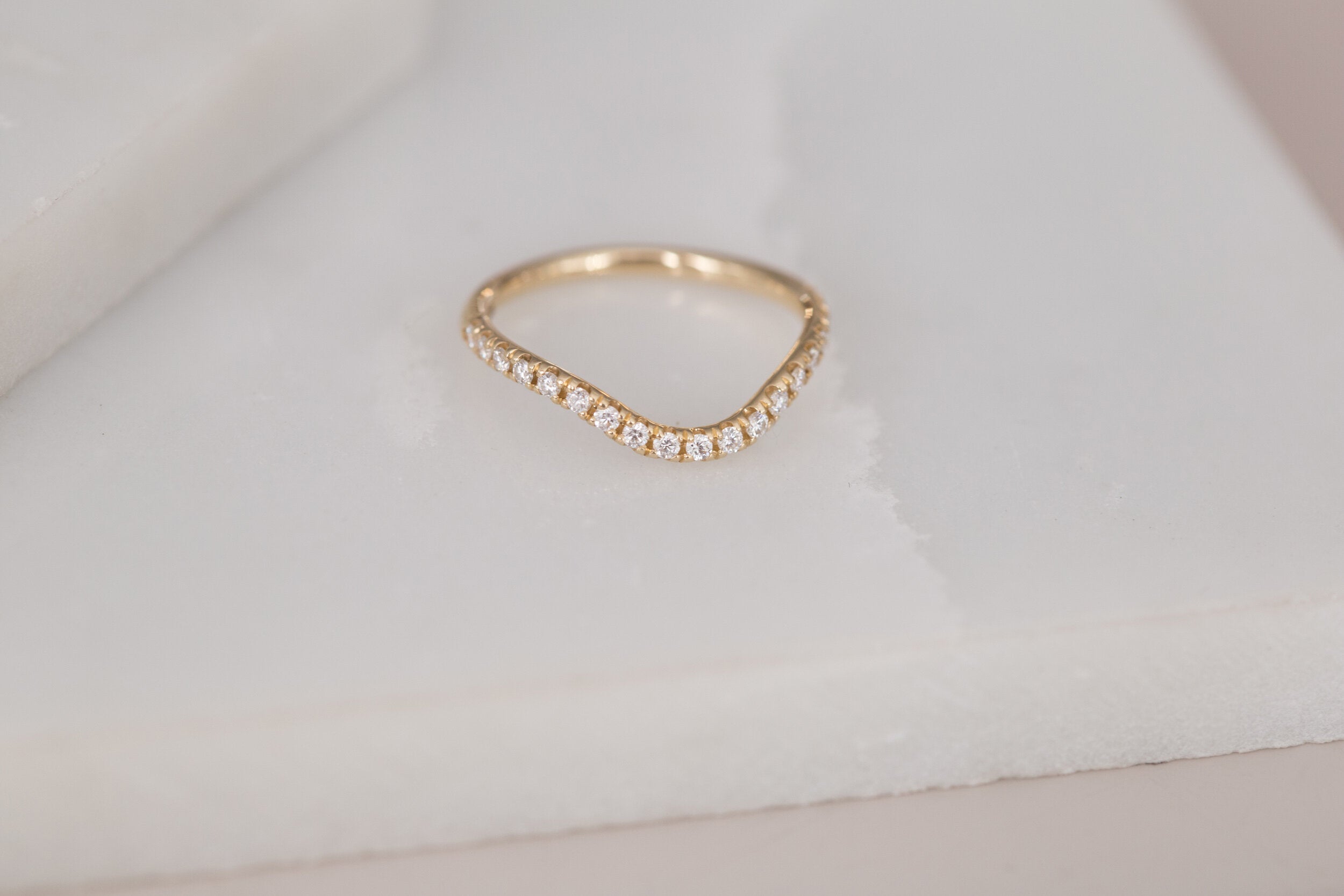 Diamond Pavé Contour Curve Band | 14k Recycled Gold