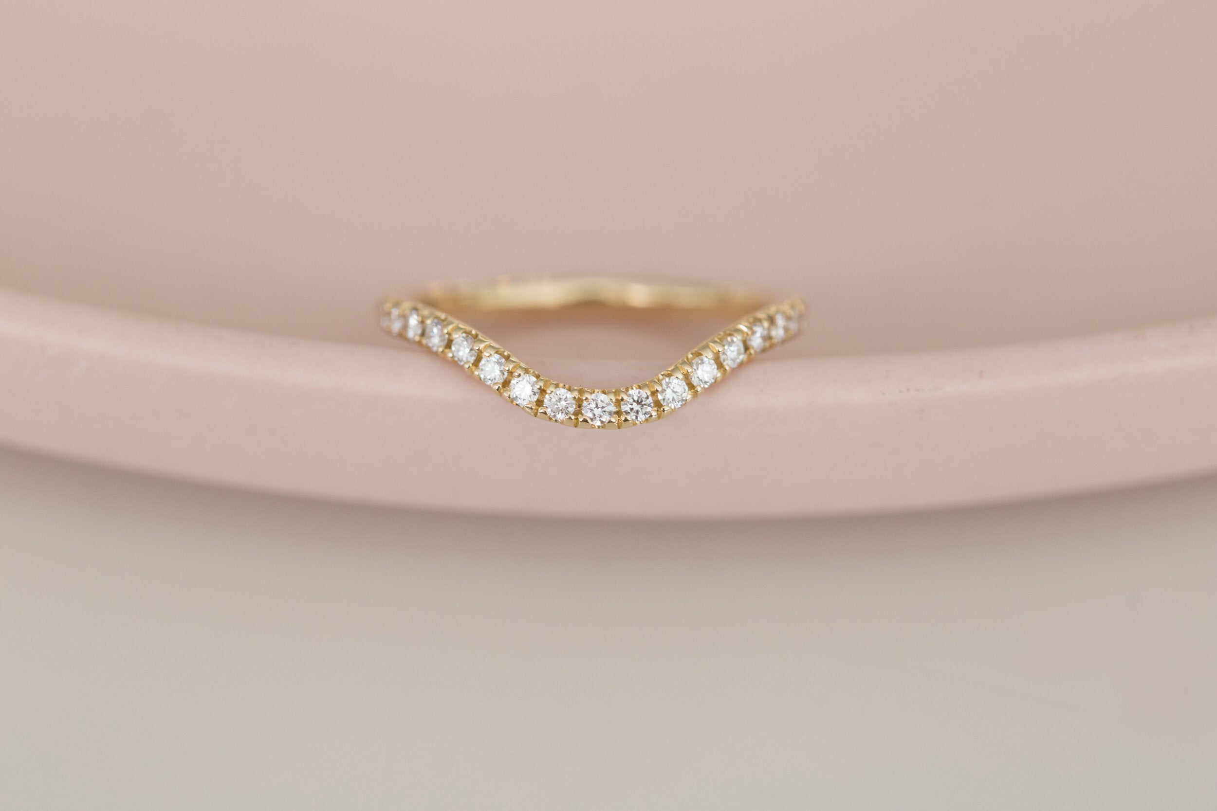 Diamond Pavé Contour Curve Band | 14k Recycled Gold