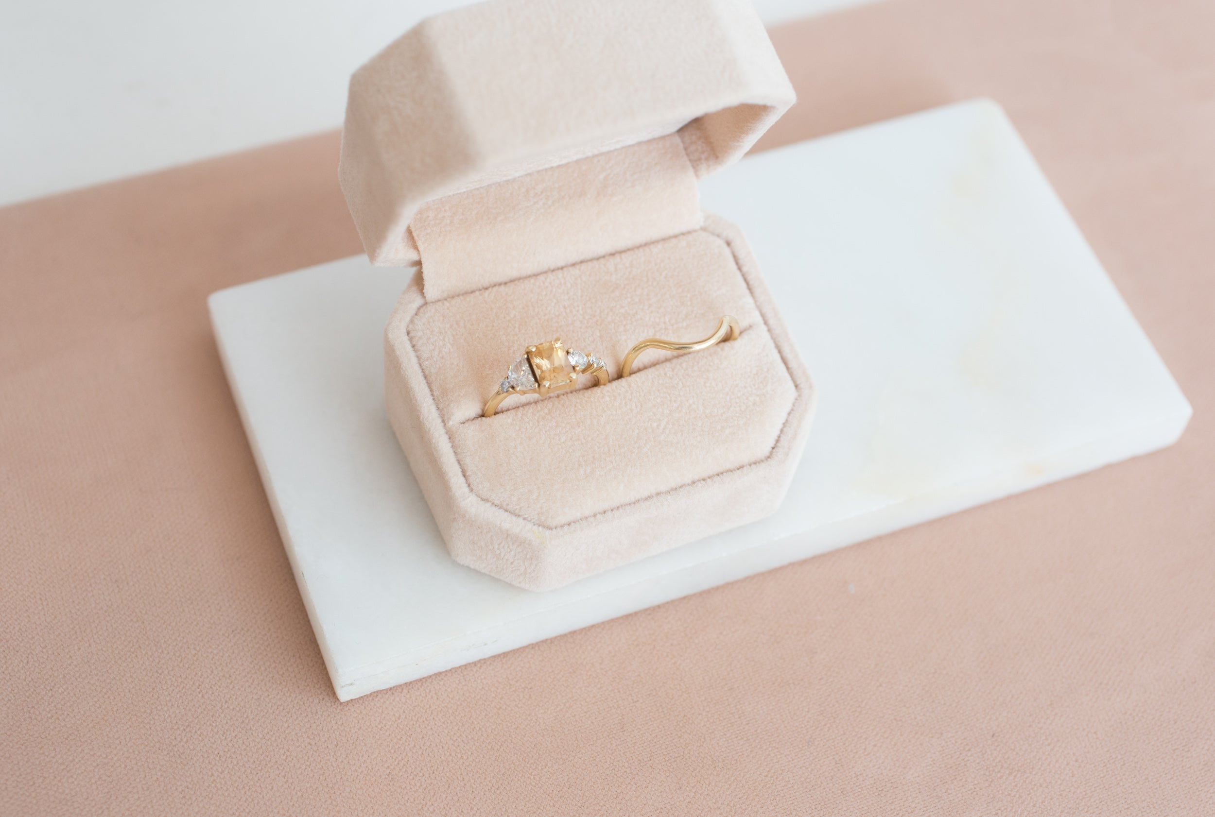 Pale Blush Velvet Mineralogy Ring Box