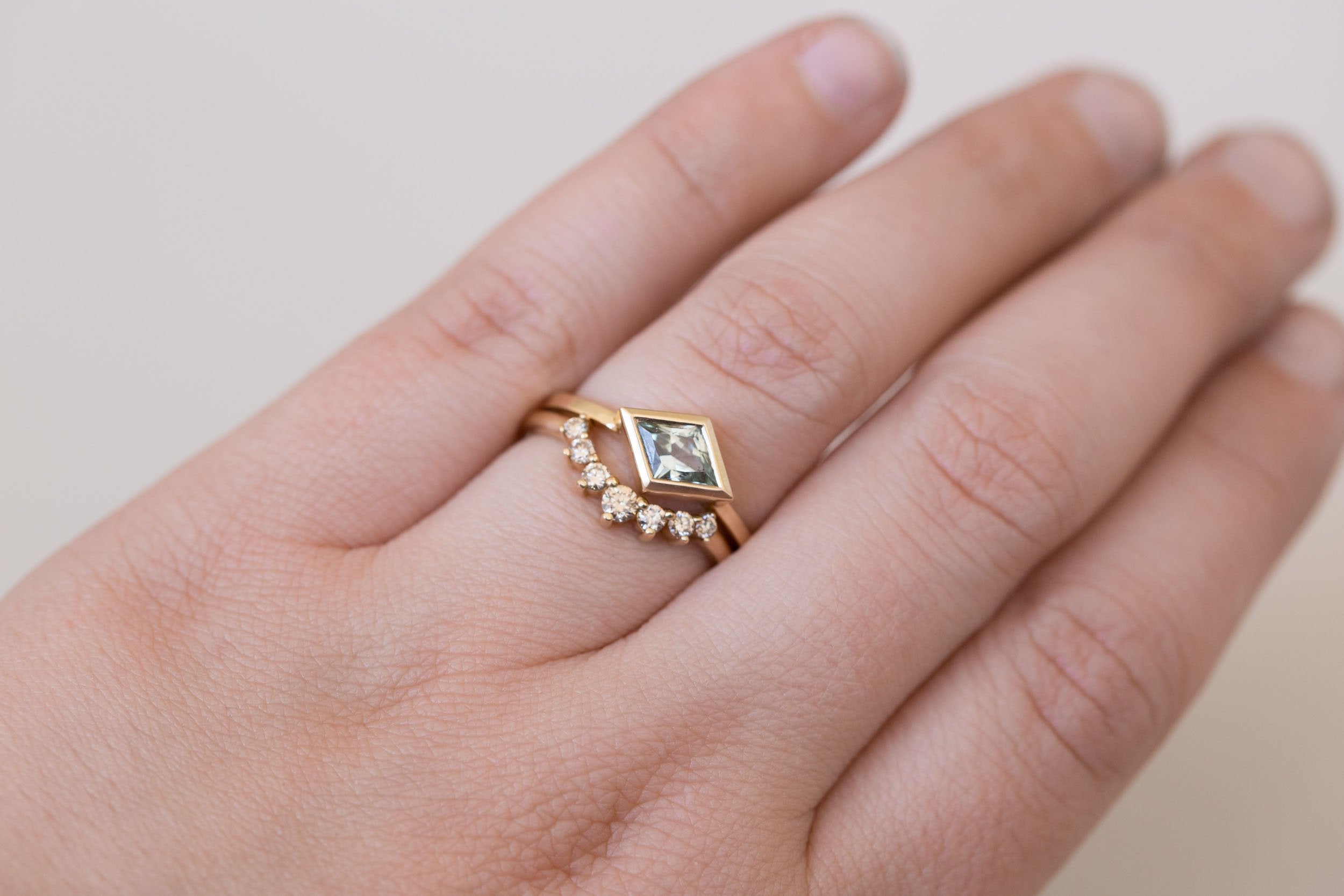 Avens Ring | Mint Sapphire Rhombus Solitaire Engagement Ring 0.85 ct | 14k Recycled Gold | One of a Kind