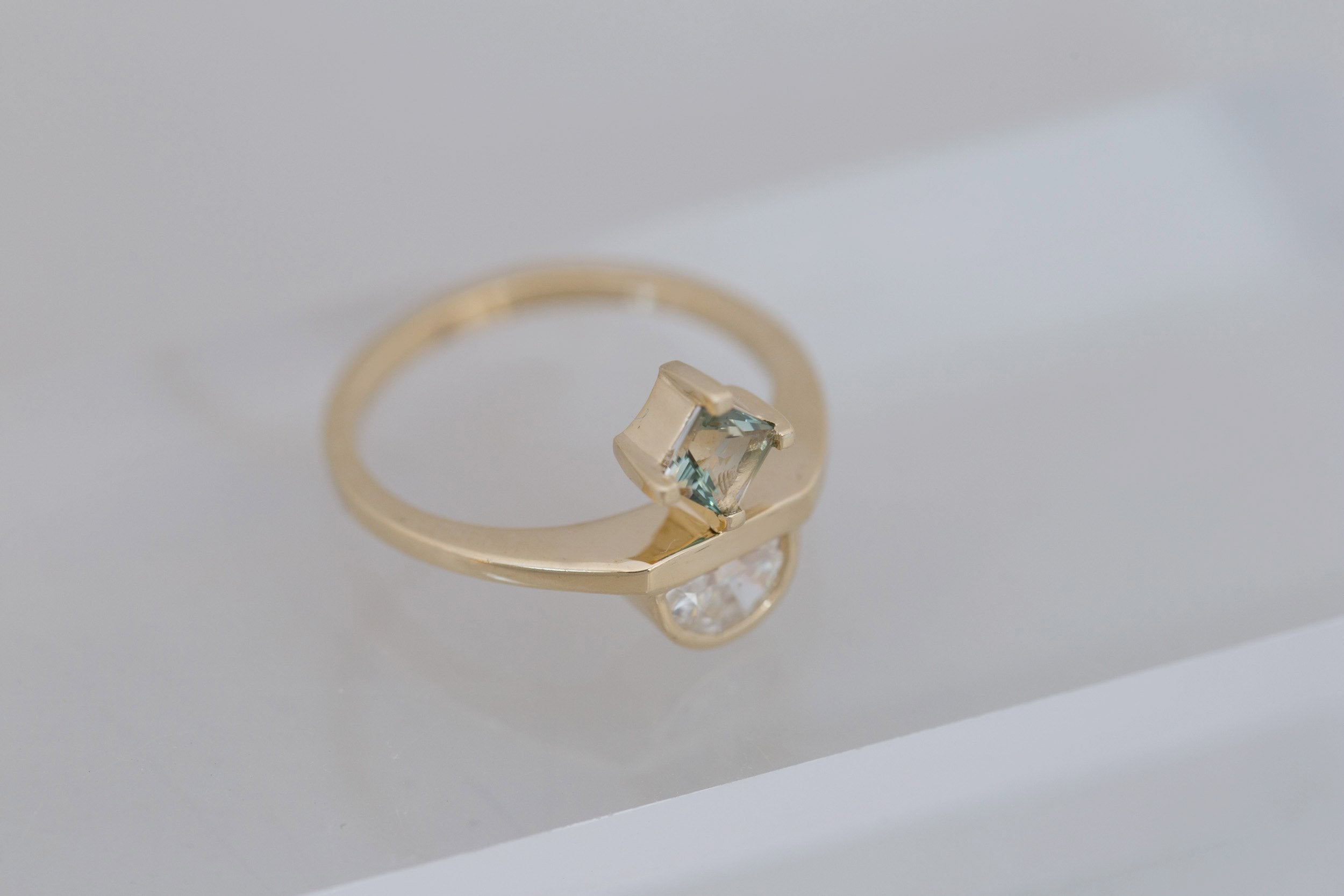 Half Moon Moissanite + Princess Cut Sunstone Engagement Ring | 14k Recycled Gold | Limited Edition