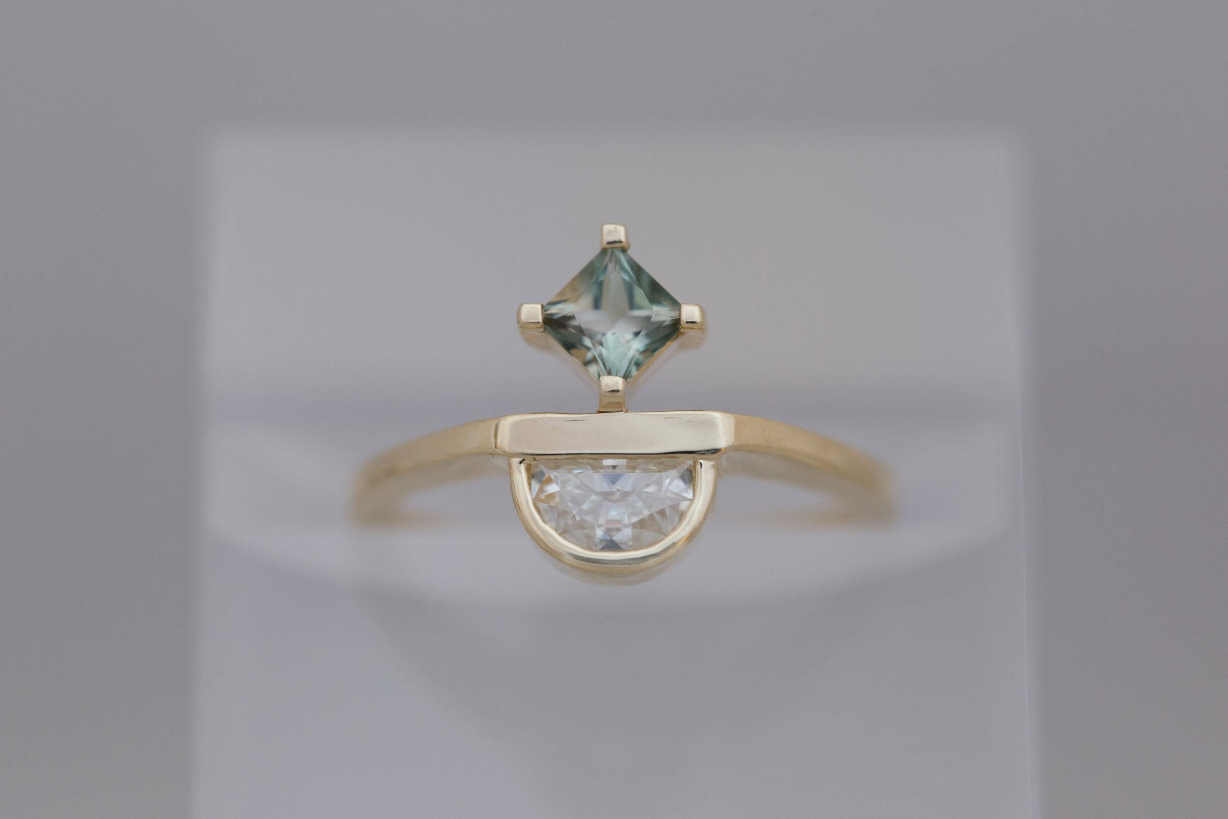 Half Moon Moissanite + Princess Cut Sunstone Engagement Ring | 14k Recycled Gold | Limited Edition