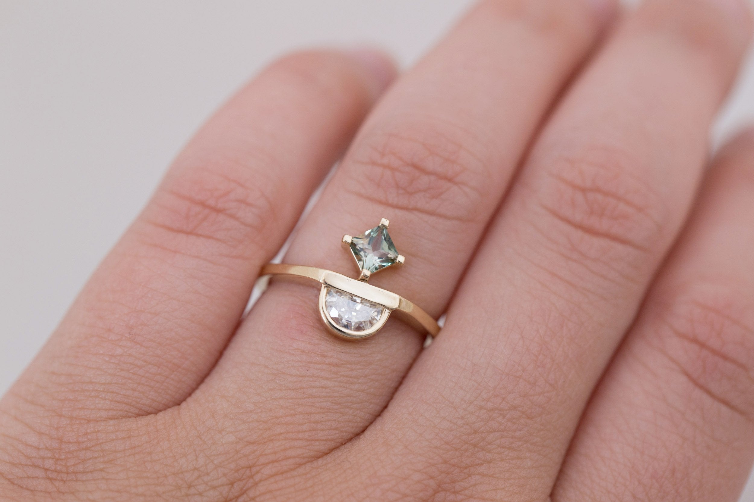 Half Moon Moissanite + Princess Cut Sunstone Engagement Ring | 14k Recycled Gold | Limited Edition