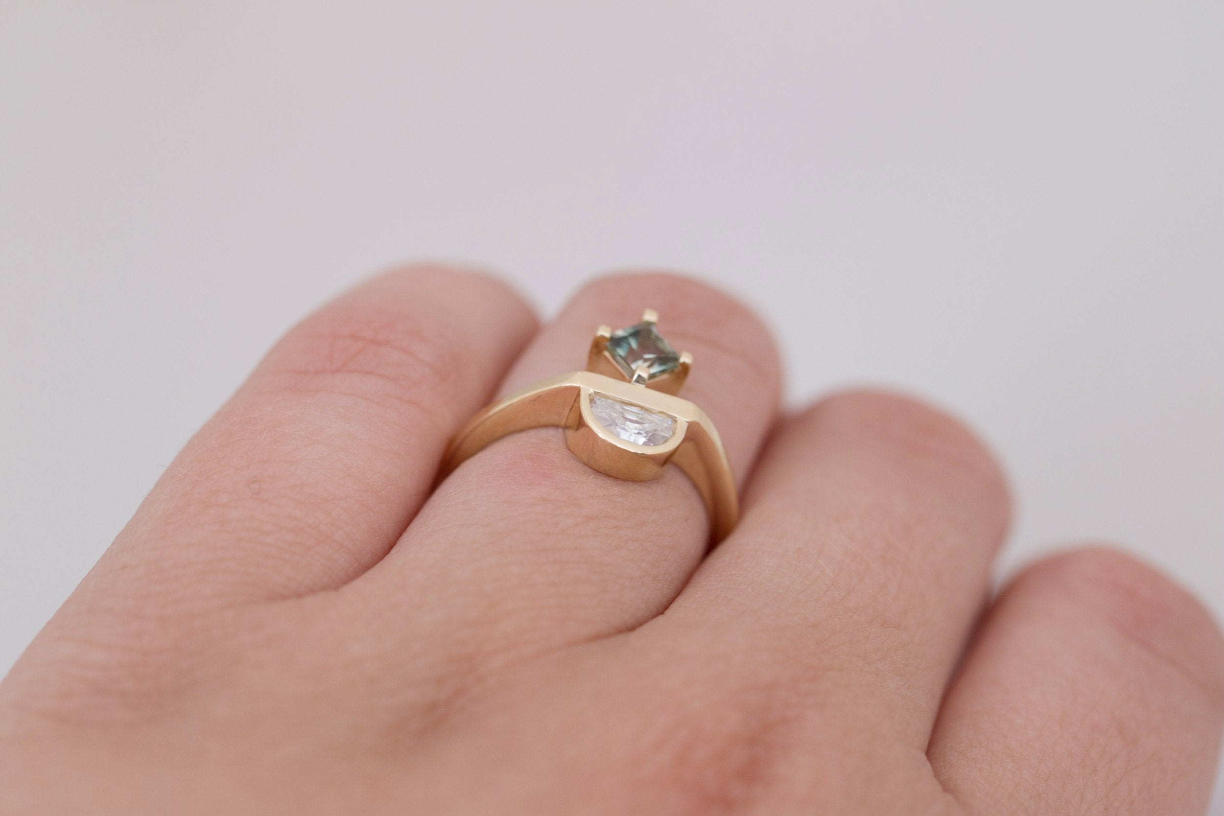 Half Moon Moissanite + Princess Cut Sunstone Engagement Ring | 14k Recycled Gold | Limited Edition