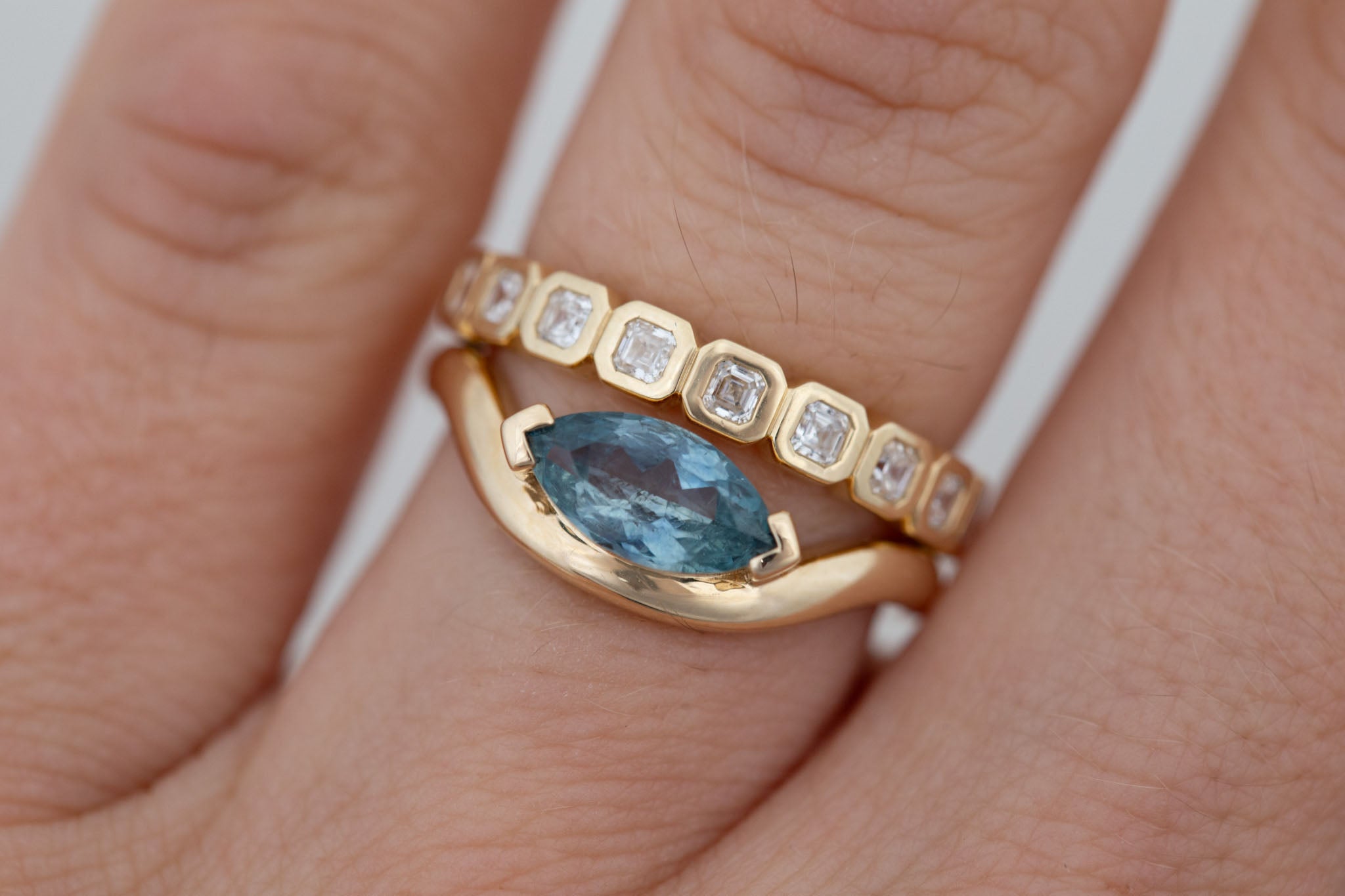 Rhodes Ring | Teal Marquise Montana Sapphire Solitaire + Curved Band Engagement Ring 1.24 ct | 14k Recycled Gold | One of a Kind
