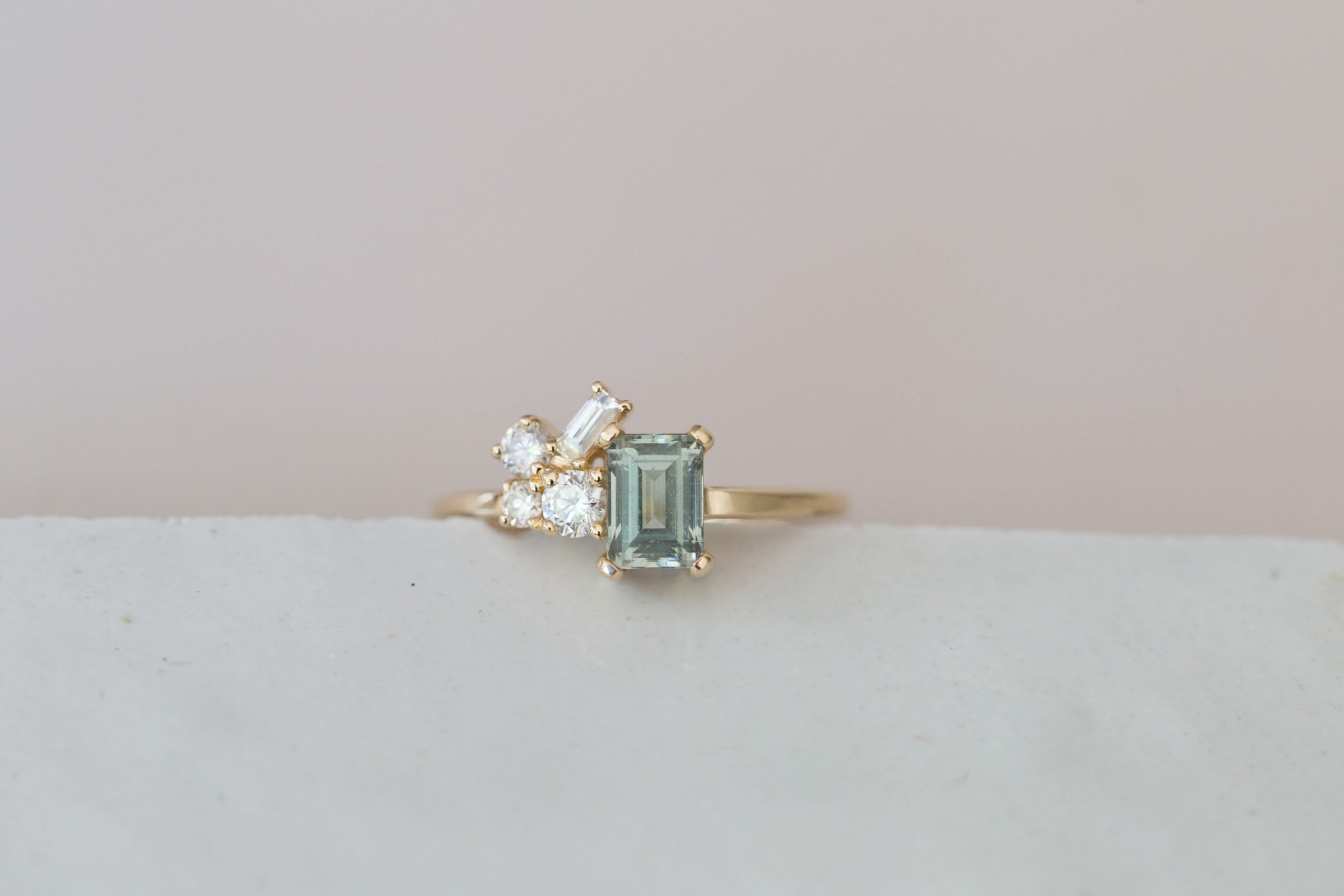 Montana Baguette Sapphire + Round and Baguette Diamond Cluster Engagement Ring | 14k Recycled Yellow Gold | One of a Kind