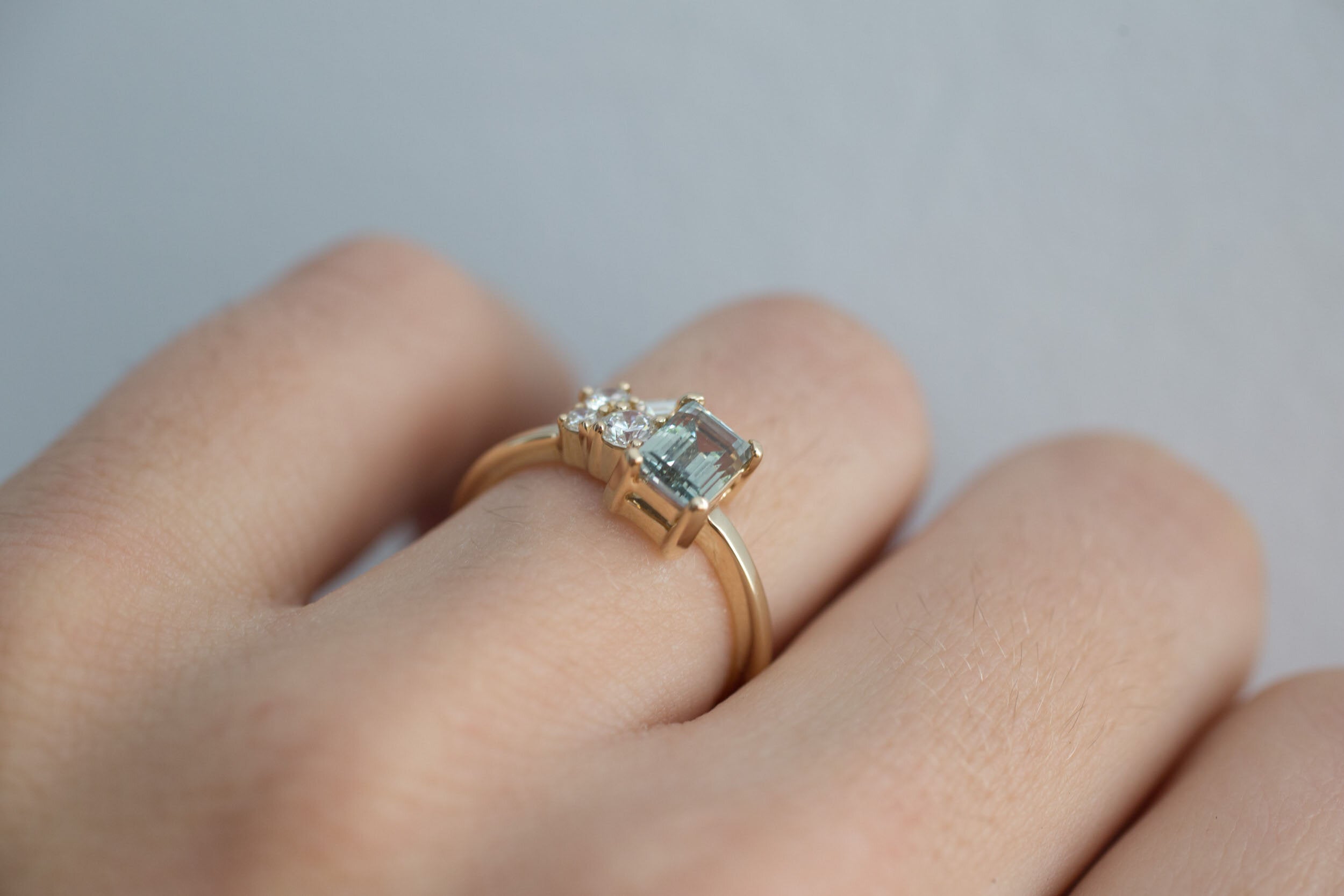 Montana Baguette Sapphire + Round and Baguette Diamond Cluster Engagement Ring | 14k Recycled Yellow Gold | One of a Kind