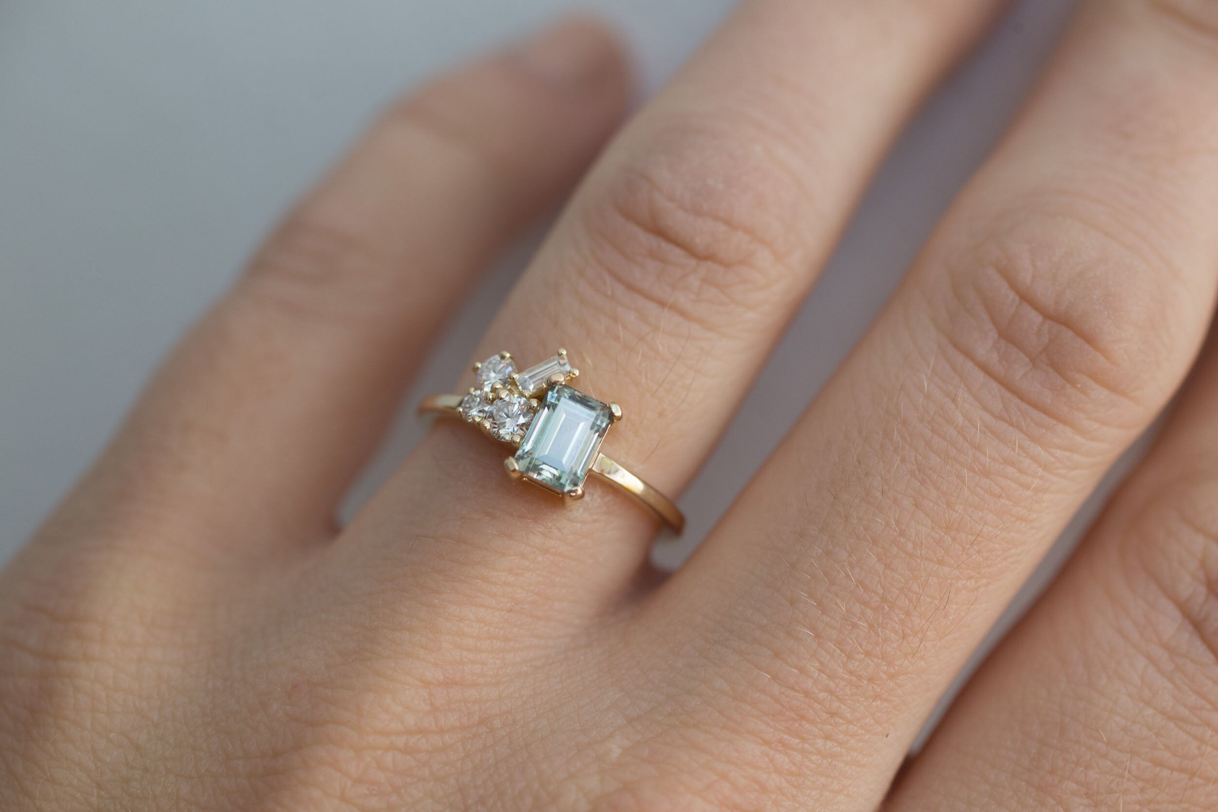 Montana Baguette Sapphire + Round and Baguette Diamond Cluster Engagement Ring | 14k Recycled Yellow Gold | One of a Kind