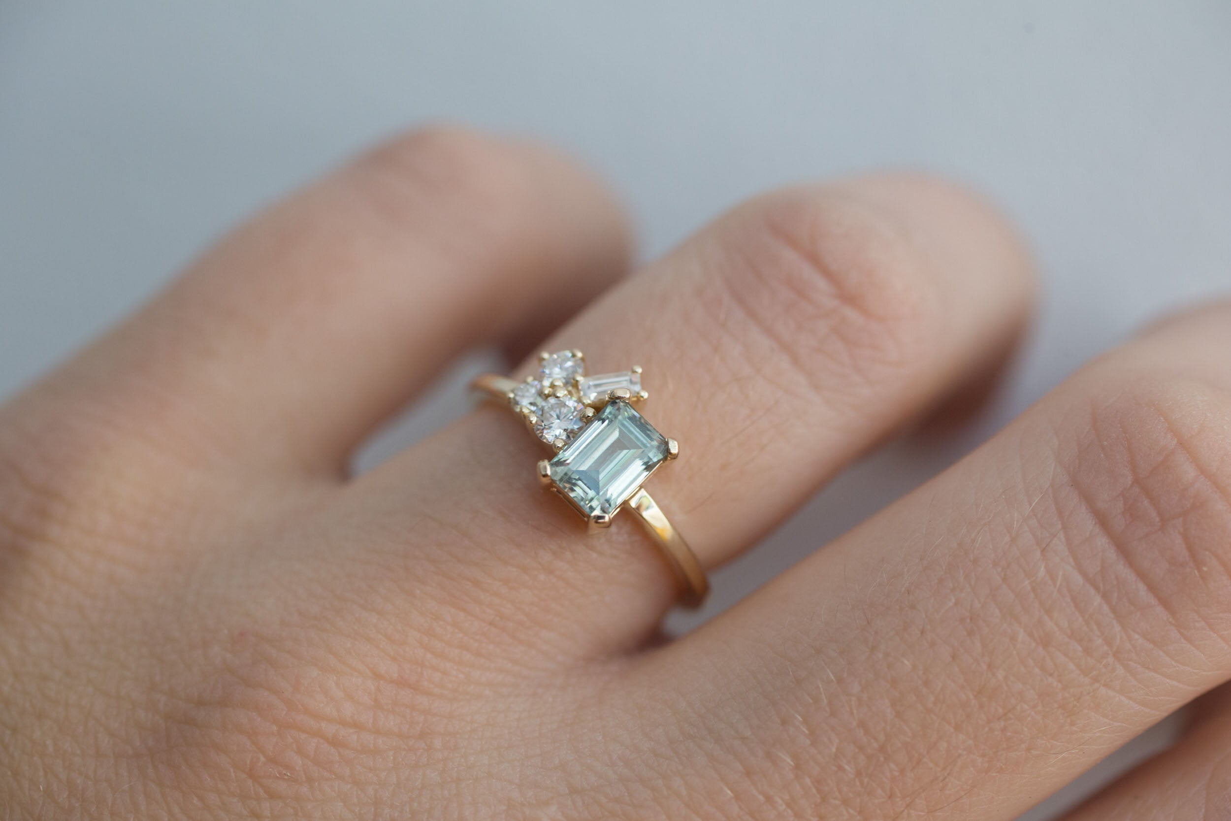 Montana Baguette Sapphire + Round and Baguette Diamond Cluster Engagement Ring | 14k Recycled Yellow Gold | One of a Kind