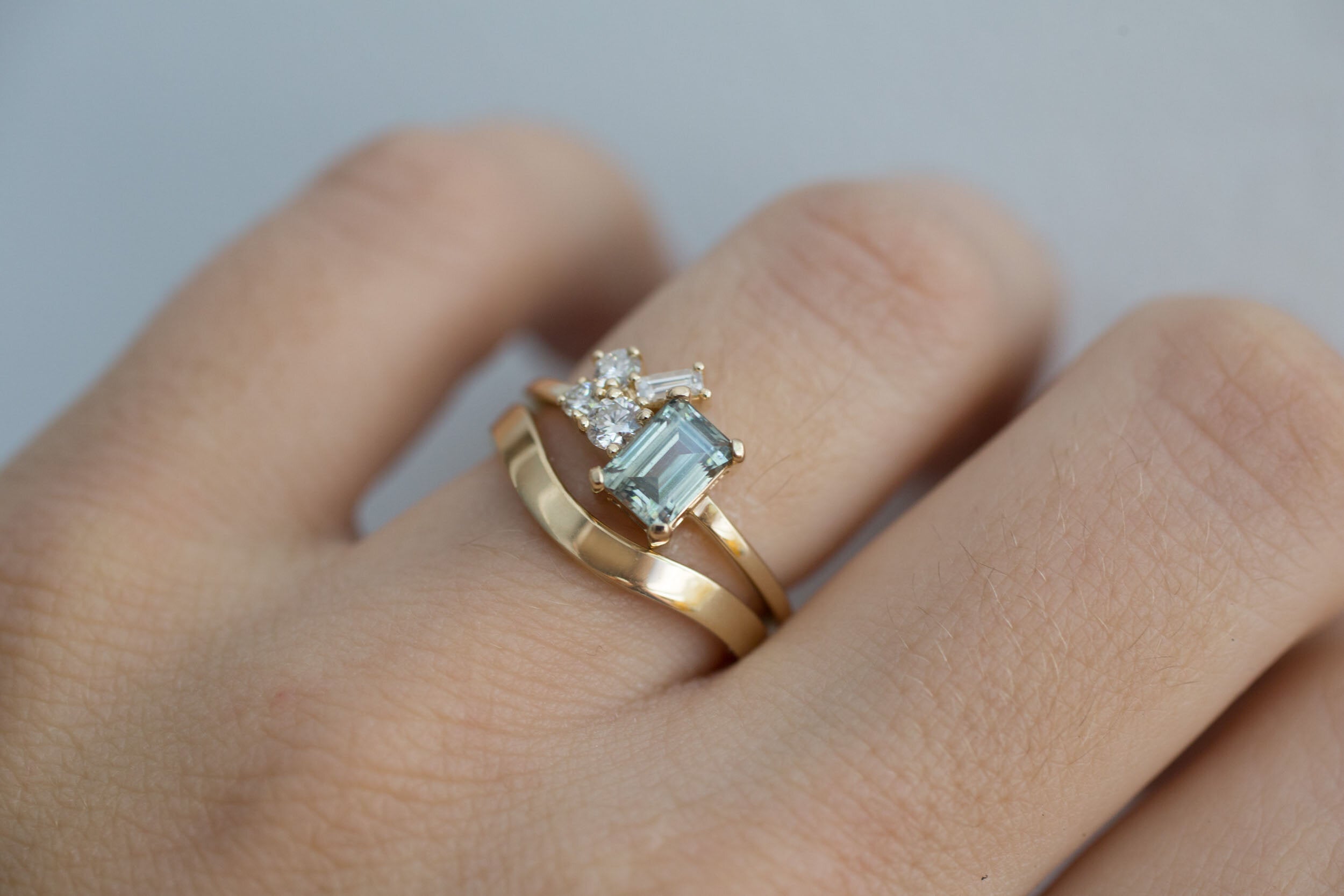 Montana Baguette Sapphire + Round and Baguette Diamond Cluster Engagement Ring | 14k Recycled Yellow Gold | One of a Kind