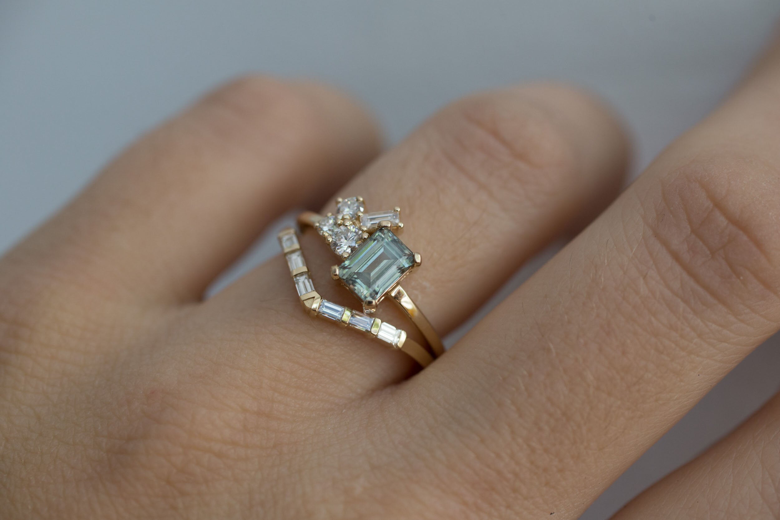 Montana Baguette Sapphire + Round and Baguette Diamond Cluster Engagement Ring | 14k Recycled Yellow Gold | One of a Kind