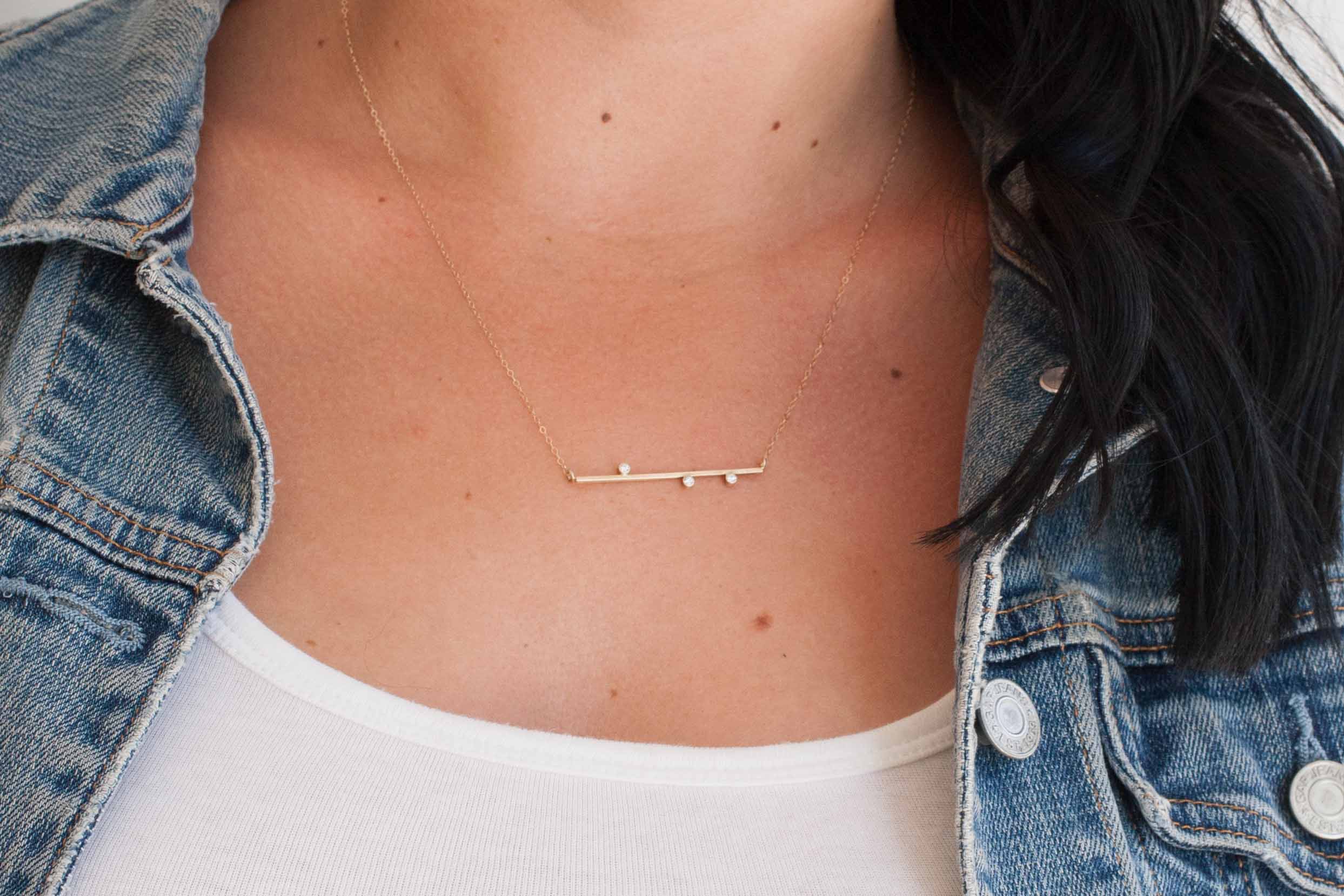 Asymmetrical Diamond Bar Necklace | 14k Recycled Gold