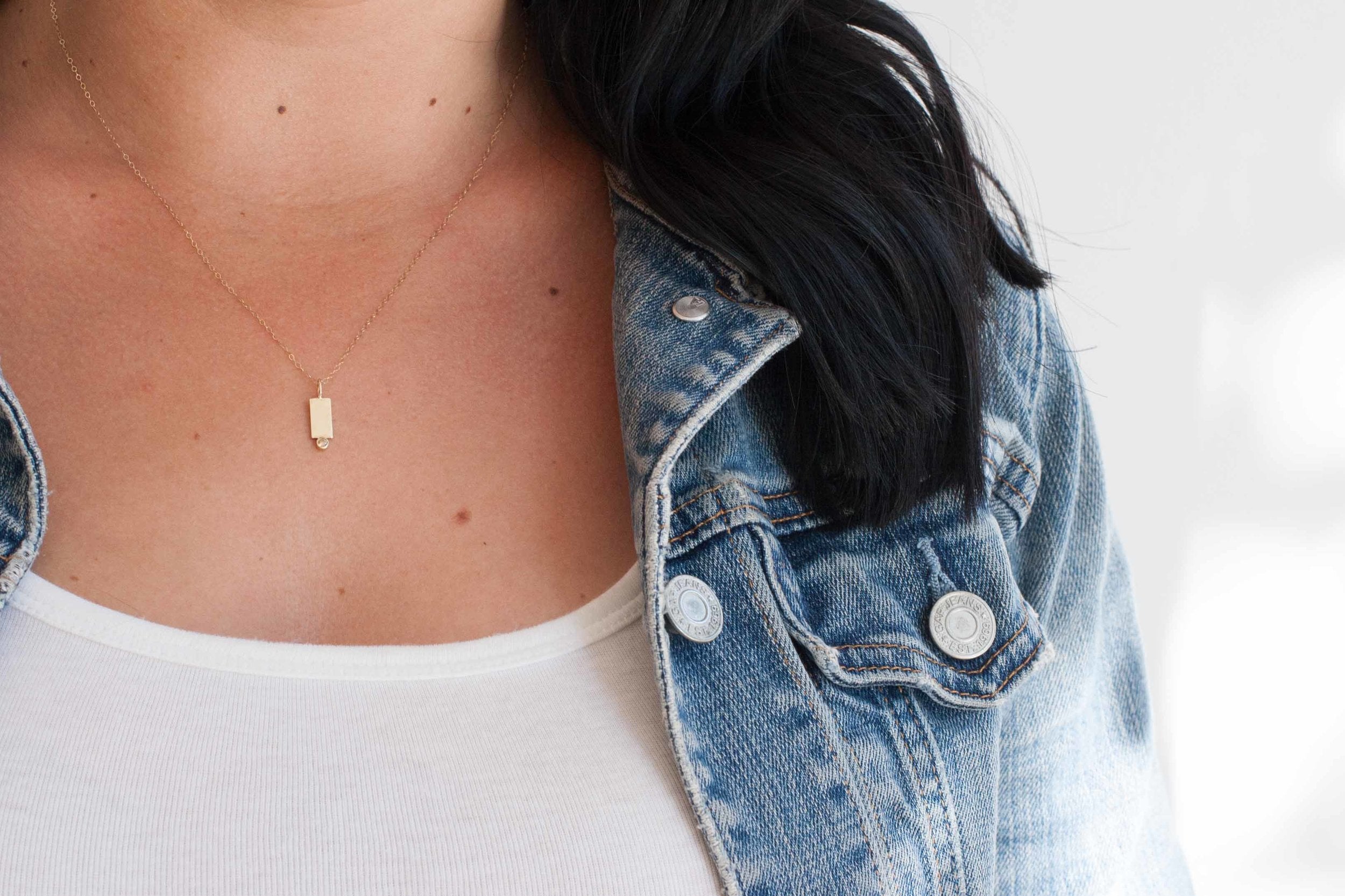 Champagne Diamond Rectangle Necklace | 14k Recycled Gold