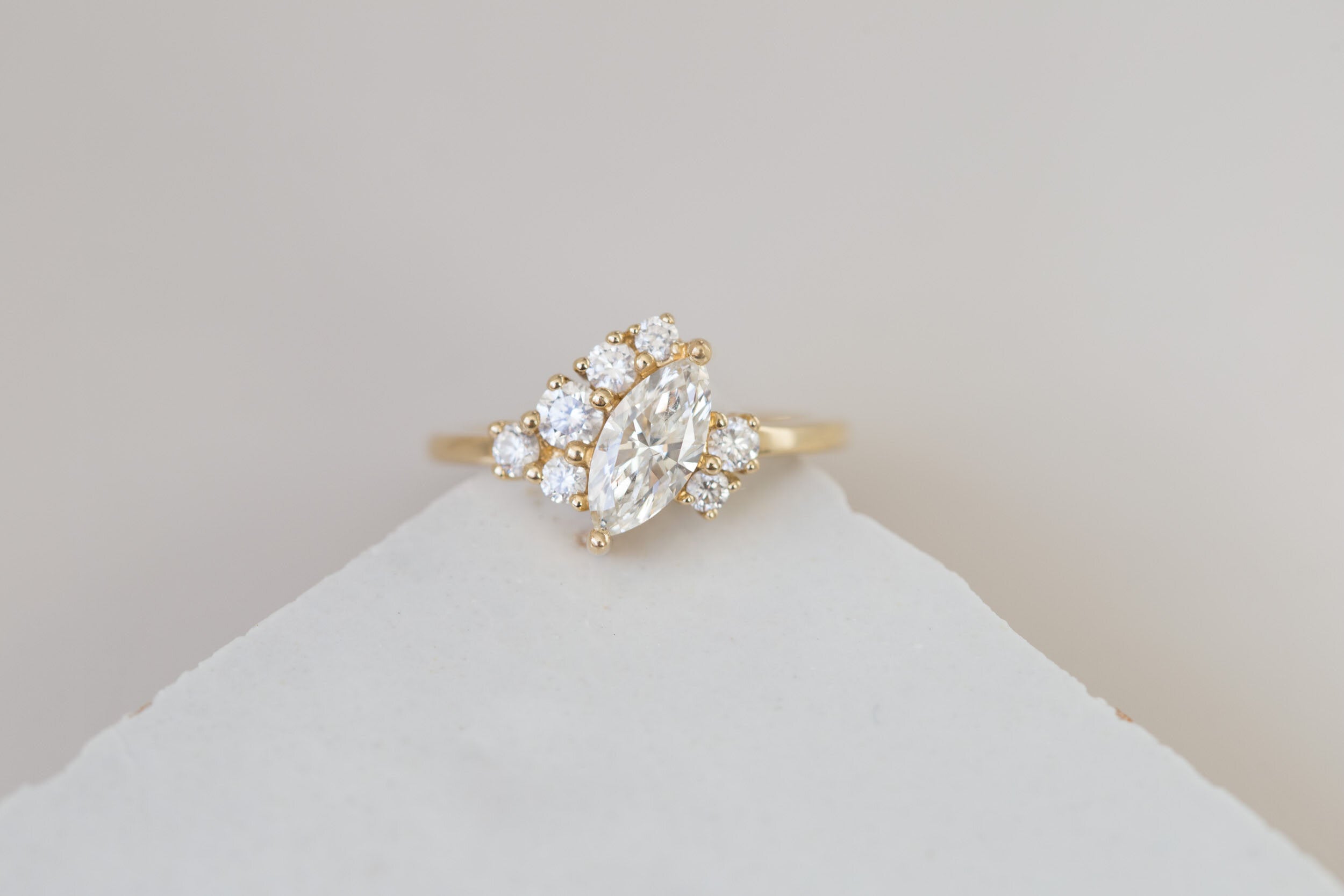 Aletris Ring | Offset Marquise Diamond + Diamond Cluster Engagement Ring | 14k Recycled Gold | One of a Kind