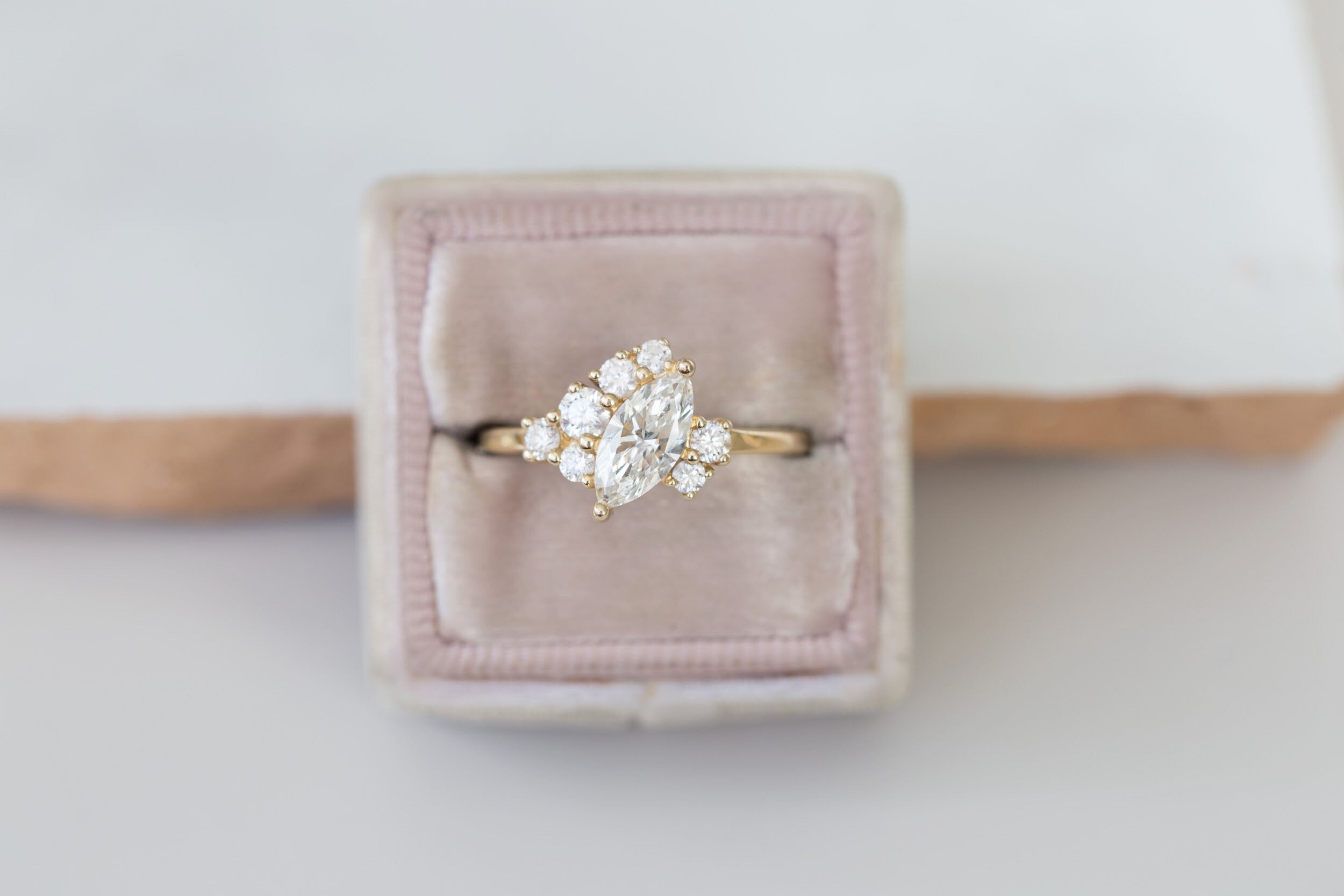 Aletris Ring | Offset Marquise Diamond + Diamond Cluster Engagement Ring | 14k Recycled Gold | One of a Kind