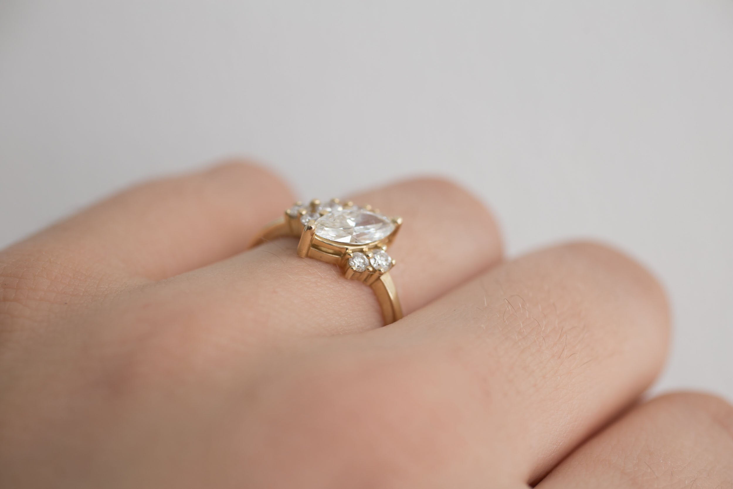 Aletris Ring | Offset Marquise Diamond + Diamond Cluster Engagement Ring | 14k Recycled Gold | One of a Kind