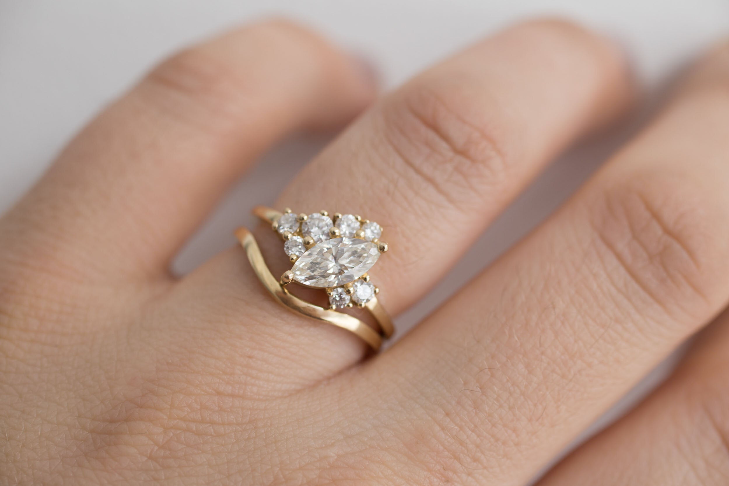 Aletris Ring | Offset Marquise Diamond + Diamond Cluster Engagement Ring | 14k Recycled Gold | One of a Kind