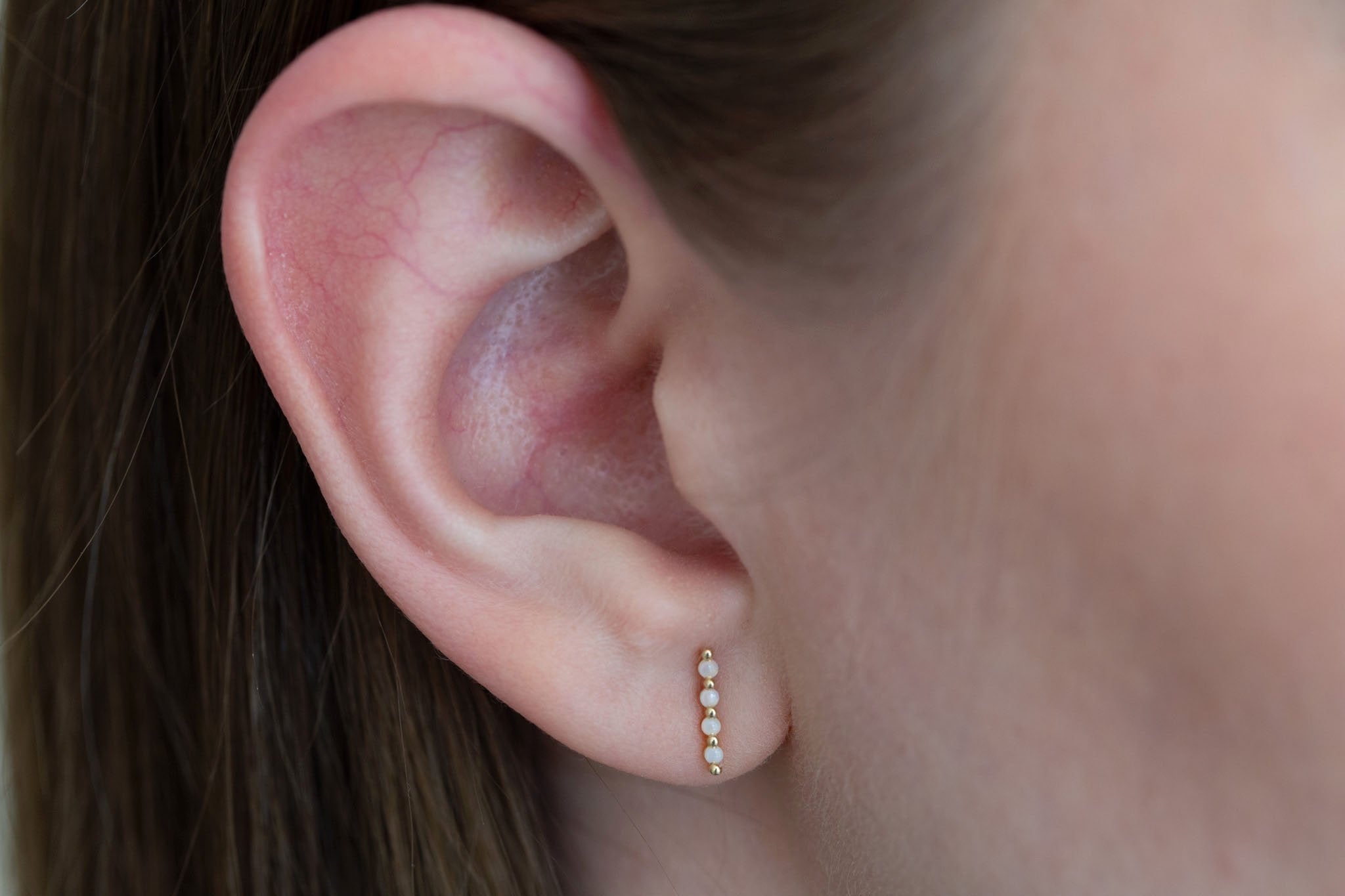 1.5 mm Opal Bar Earrings | 14k Recycled Gold