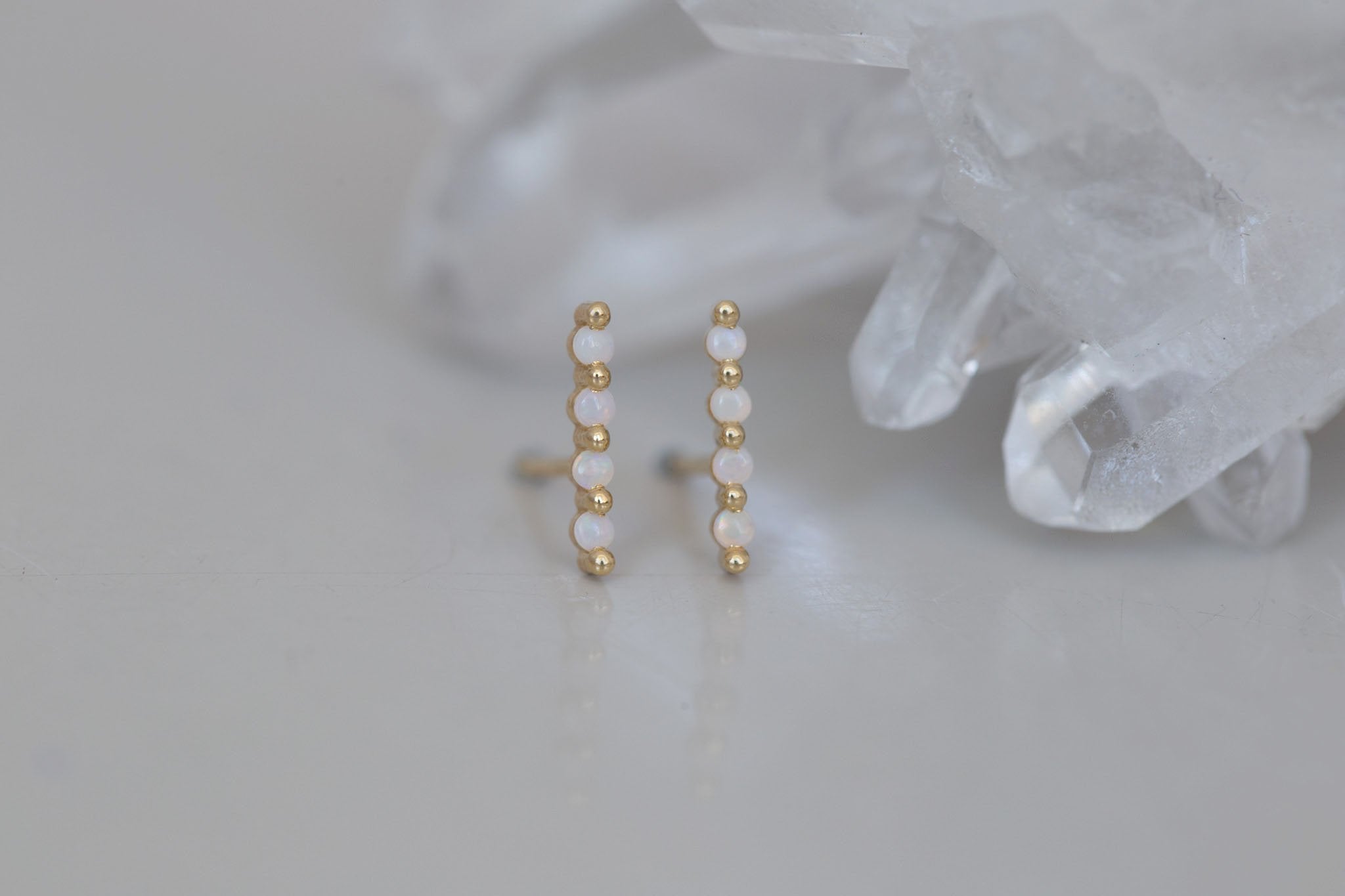 1.5 mm Opal Bar Earrings | 14k Recycled Gold