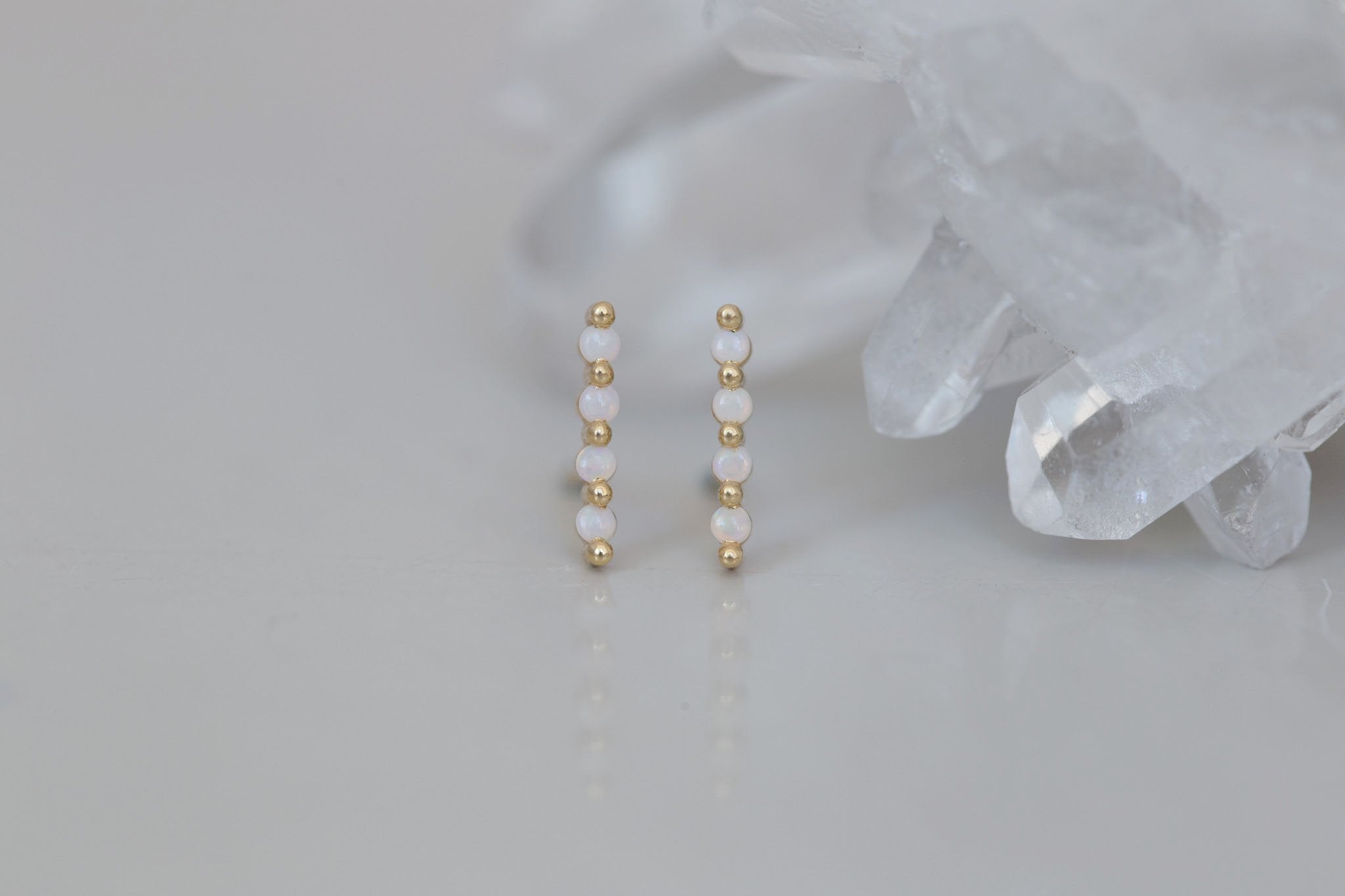 1.5 mm Opal Bar Earrings | 14k Recycled Gold