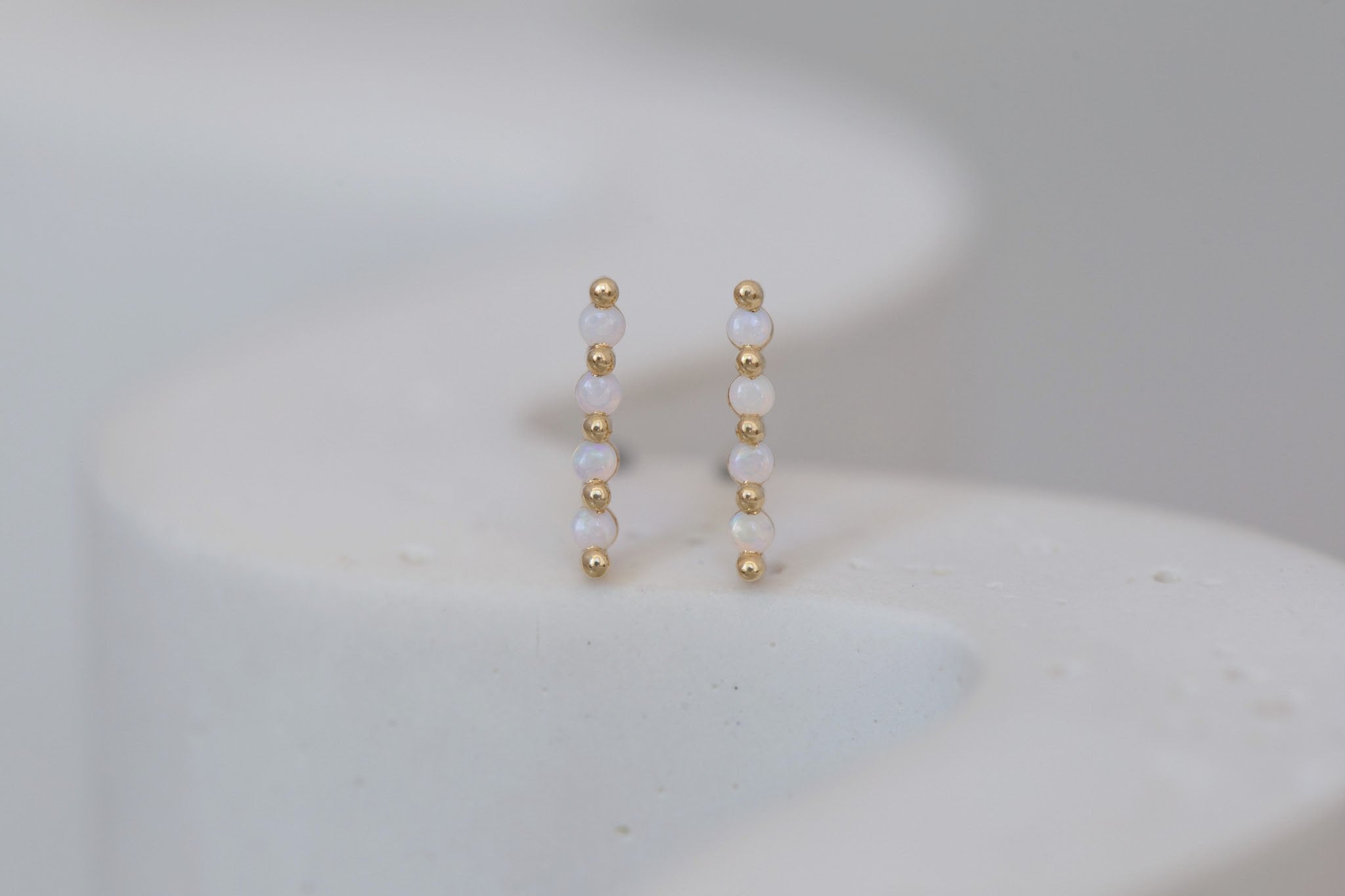 1.5 mm Opal Bar Earrings | 14k Recycled Gold