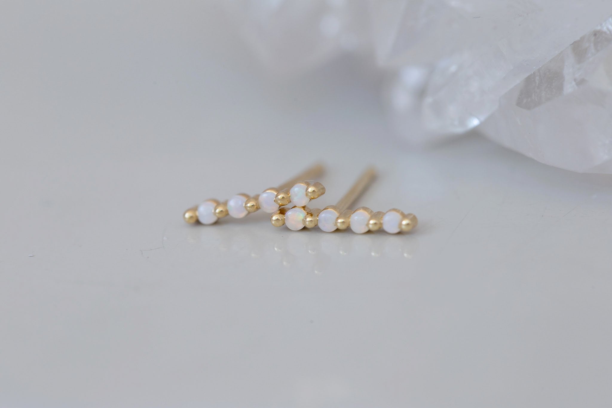 1.5 mm Opal Bar Earrings | 14k Recycled Gold