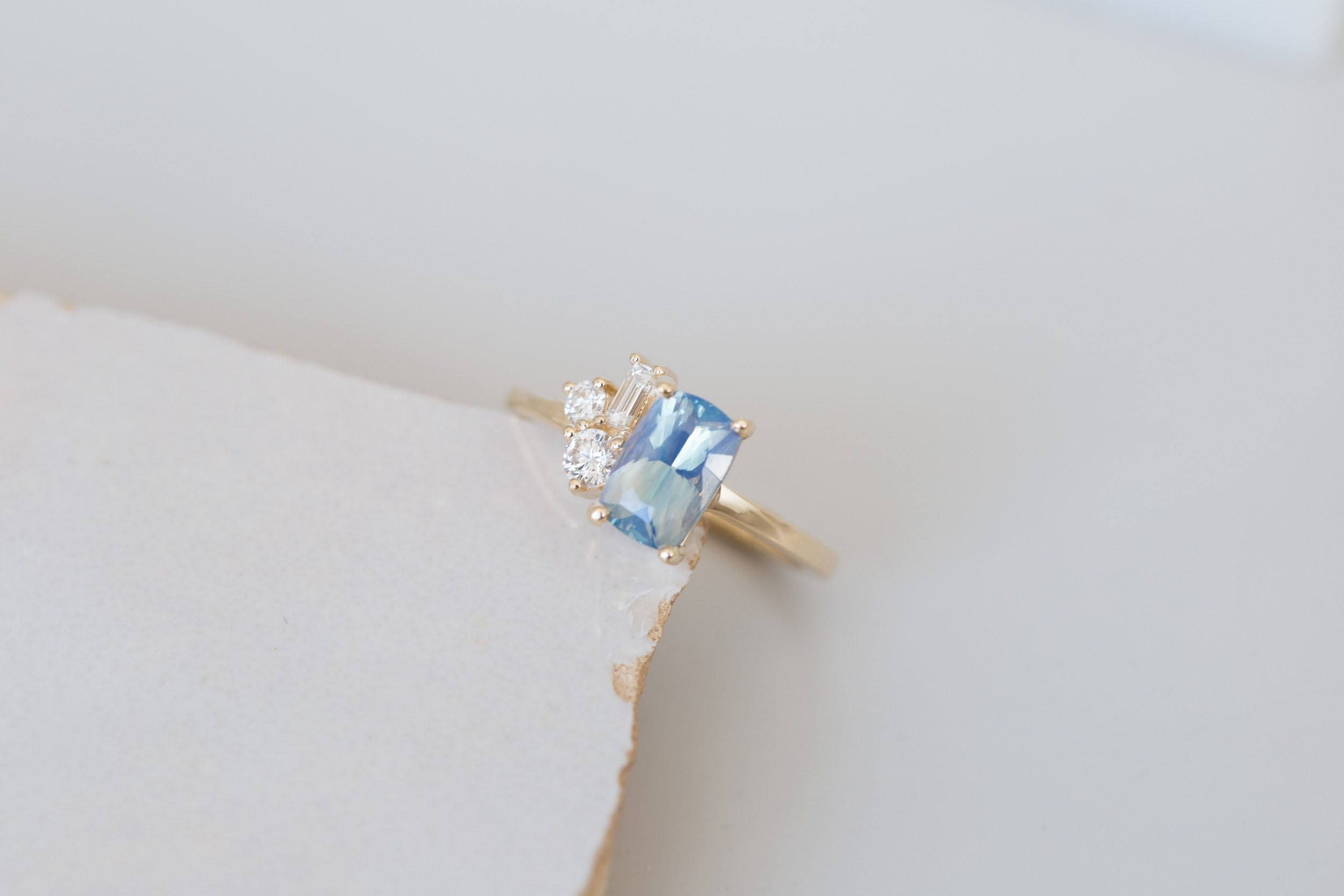 Emory Ring | Sapphire + Baguette and Round Diamond Cluster Engagement Ring 1.70 ct | 14k Recycled Gold | One of a Kind