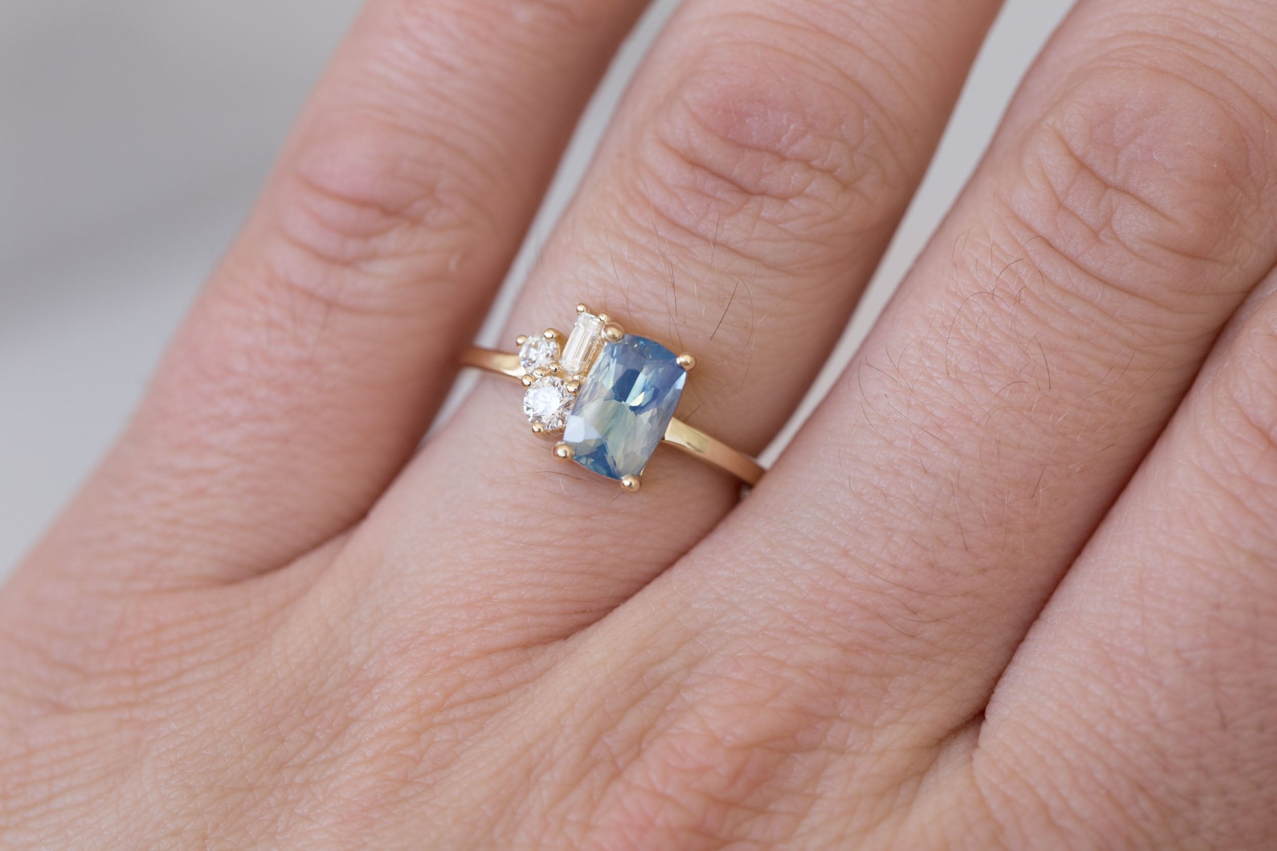 Emory Ring | Sapphire + Baguette and Round Diamond Cluster Engagement Ring 1.70 ct | 14k Recycled Gold | One of a Kind
