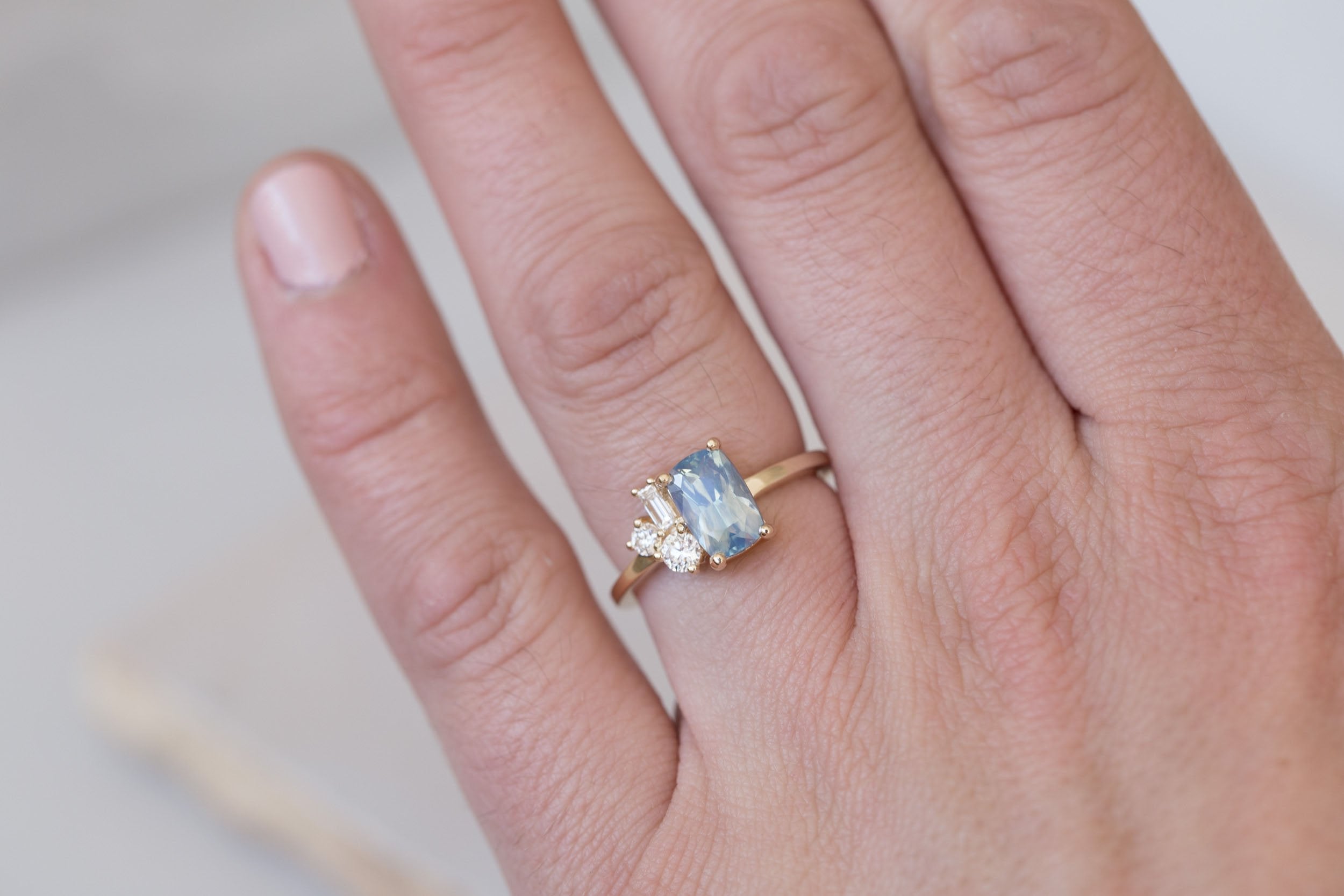 Emory Ring | Sapphire + Baguette and Round Diamond Cluster Engagement Ring 1.70 ct | 14k Recycled Gold | One of a Kind