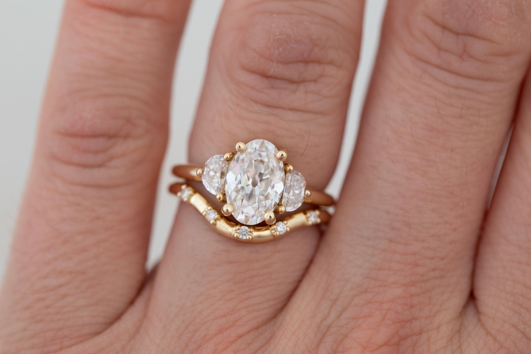 Amara Ring | Lab Oval Cut + Half Moon Diamond Engagement Ring 2.09 ct | 14k Recycled Gold | One of a Kind