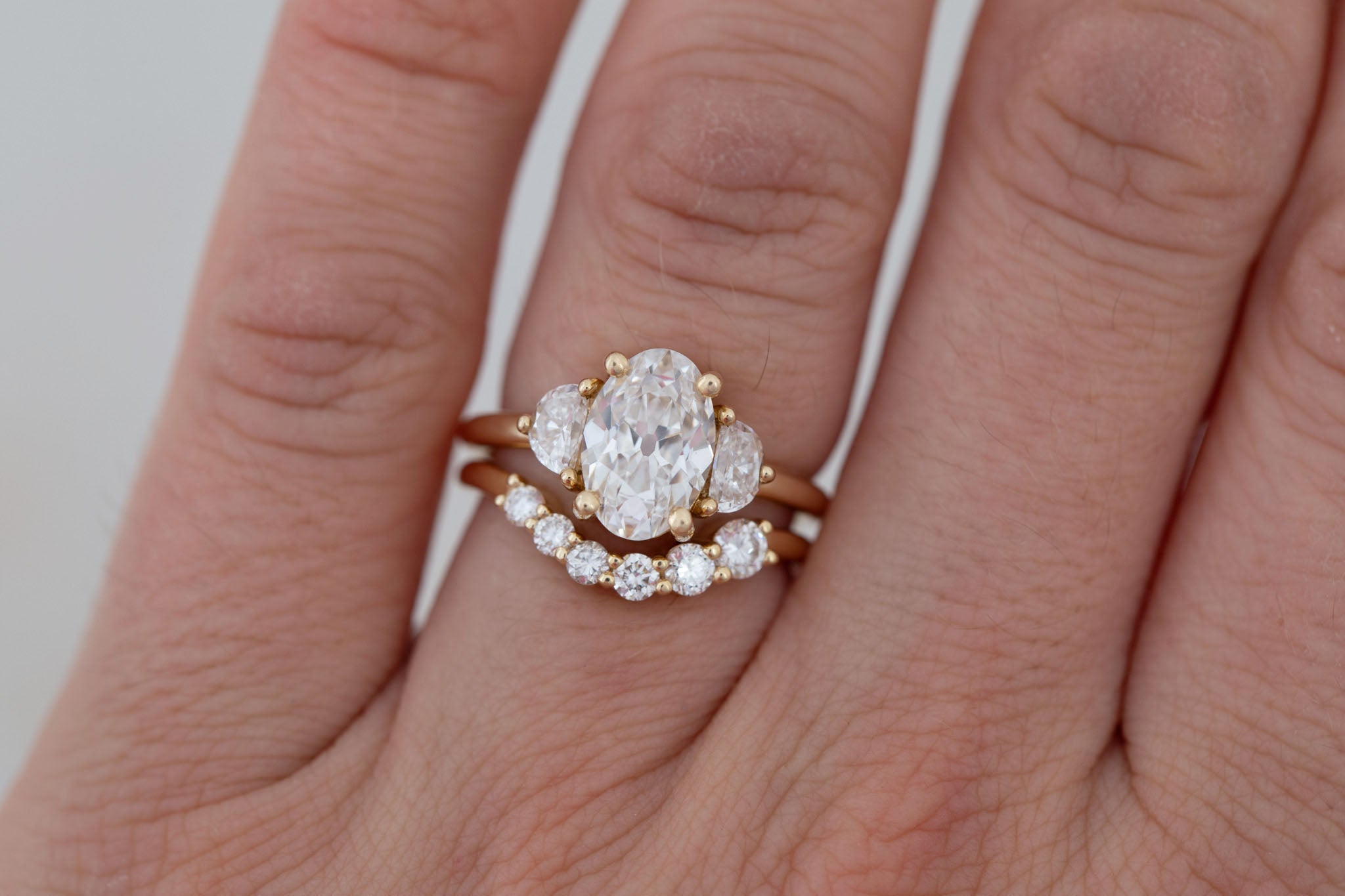 Amara Ring | Lab Oval Cut + Half Moon Diamond Engagement Ring 2.09 ct | 14k Recycled Gold | One of a Kind