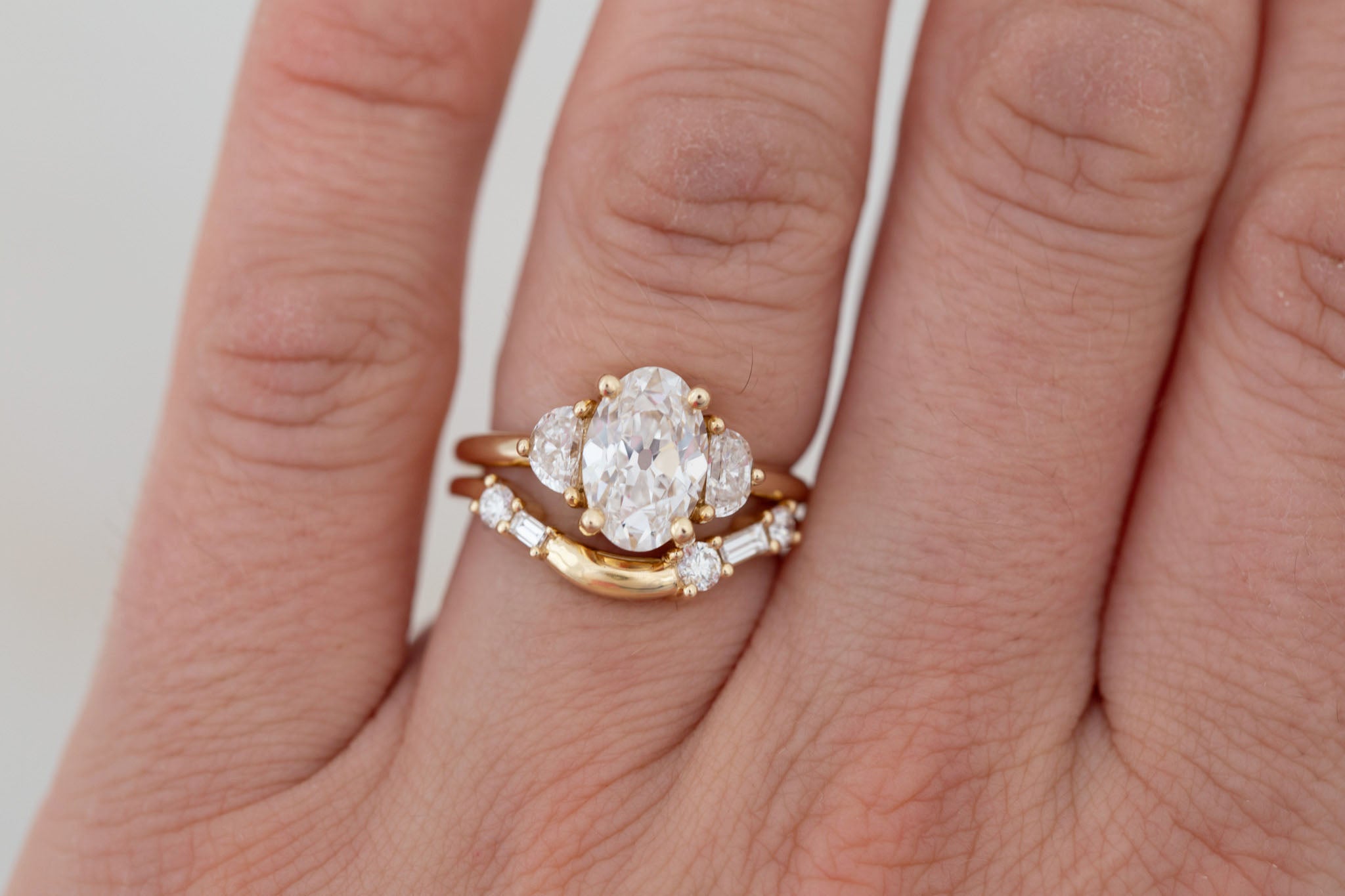 Amara Ring | Lab Oval Cut + Half Moon Diamond Engagement Ring 2.09 ct | 14k Recycled Gold | One of a Kind