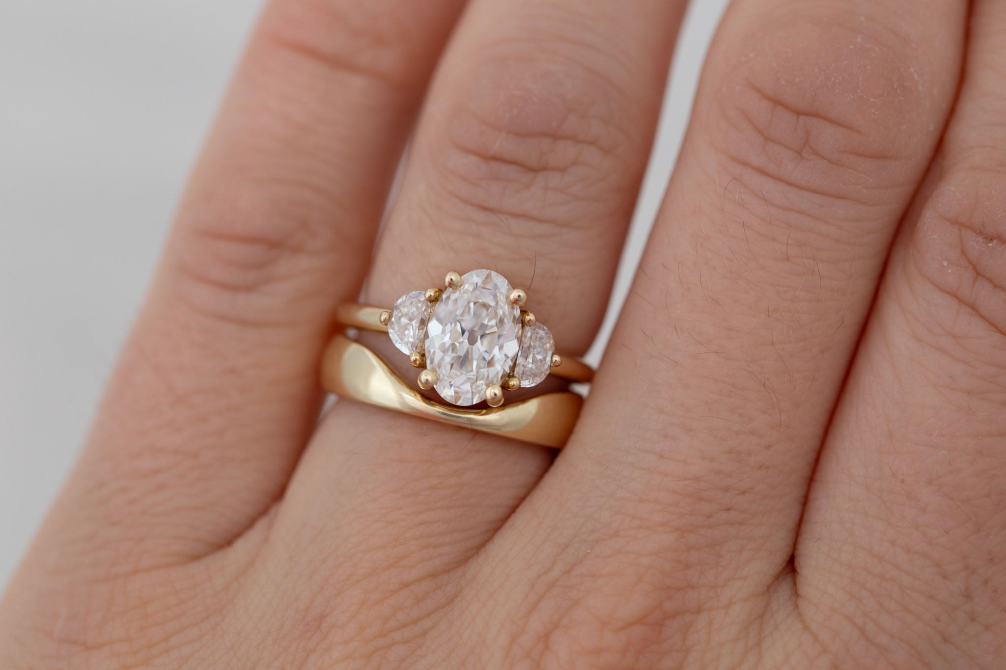 Amara Ring | Lab Oval Cut + Half Moon Diamond Engagement Ring 2.09 ct | 14k Recycled Gold | One of a Kind
