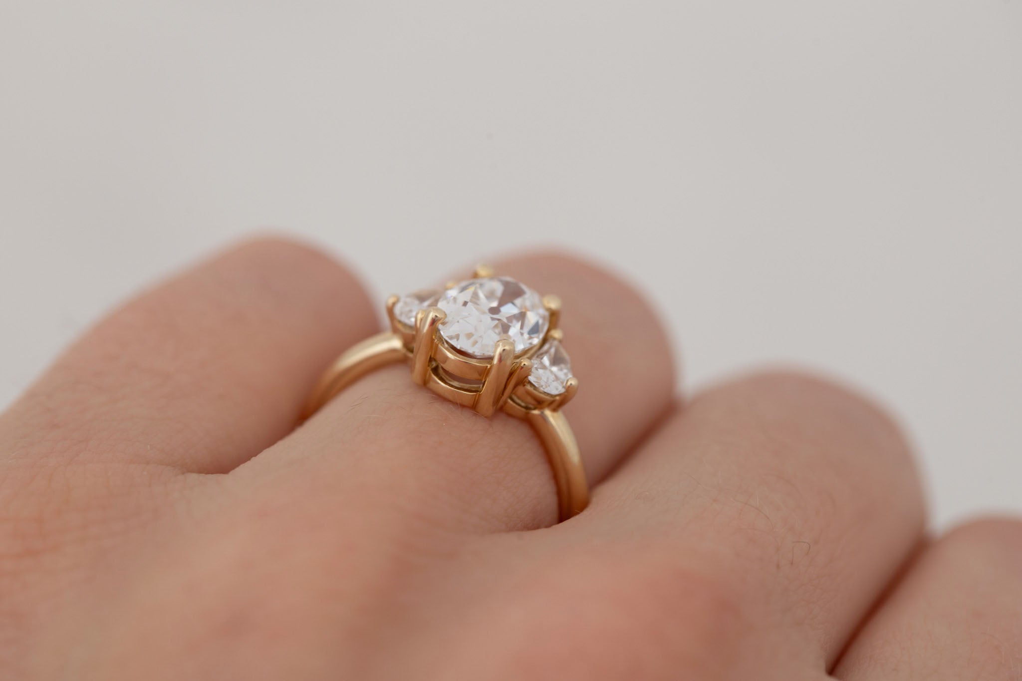 Amara Ring | Lab Oval Cut + Half Moon Diamond Engagement Ring 2.09 ct | 14k Recycled Gold | One of a Kind