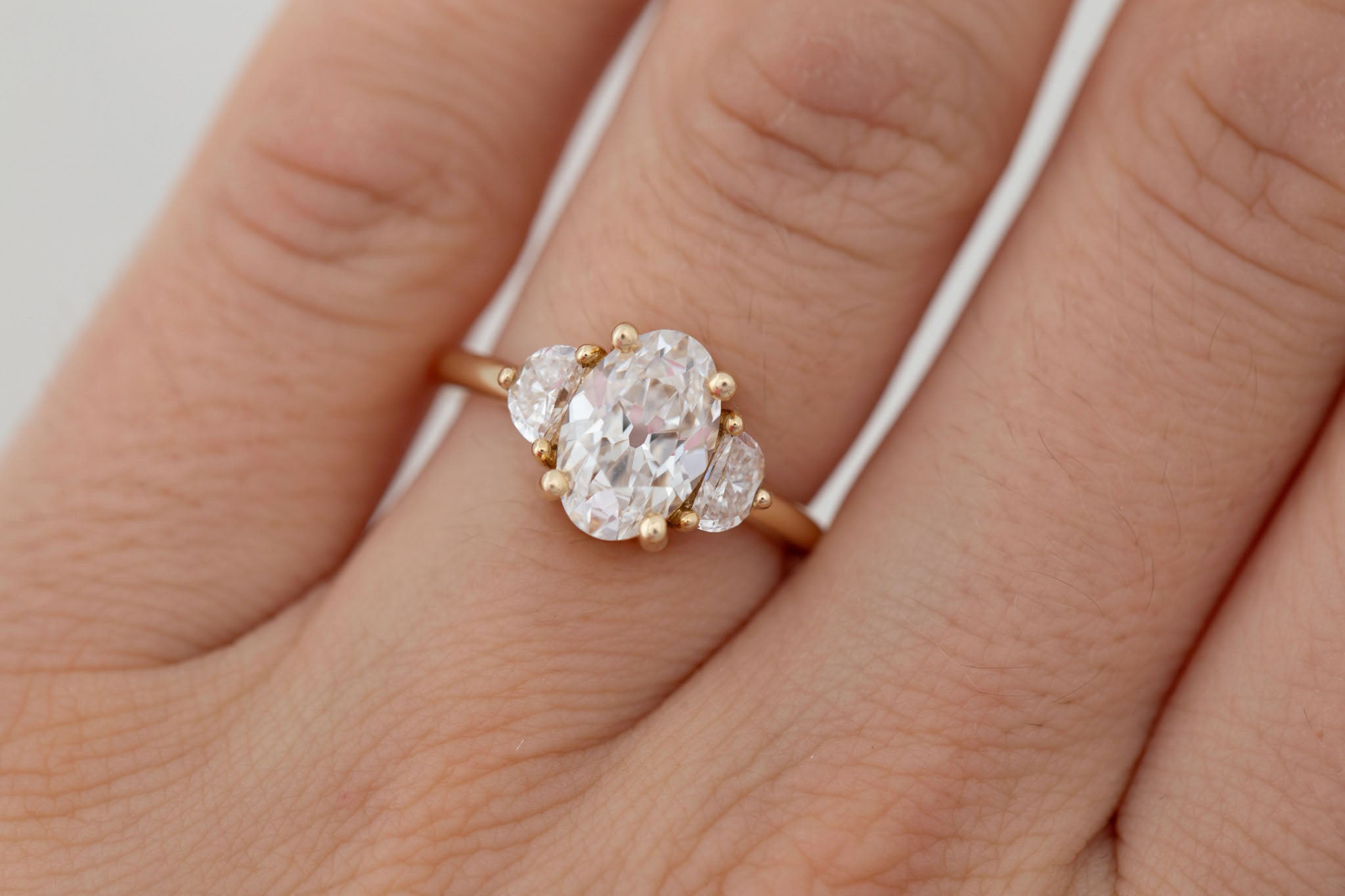 Amara Ring | Lab Oval Cut + Half Moon Diamond Engagement Ring 2.09 ct | 14k Recycled Gold | One of a Kind