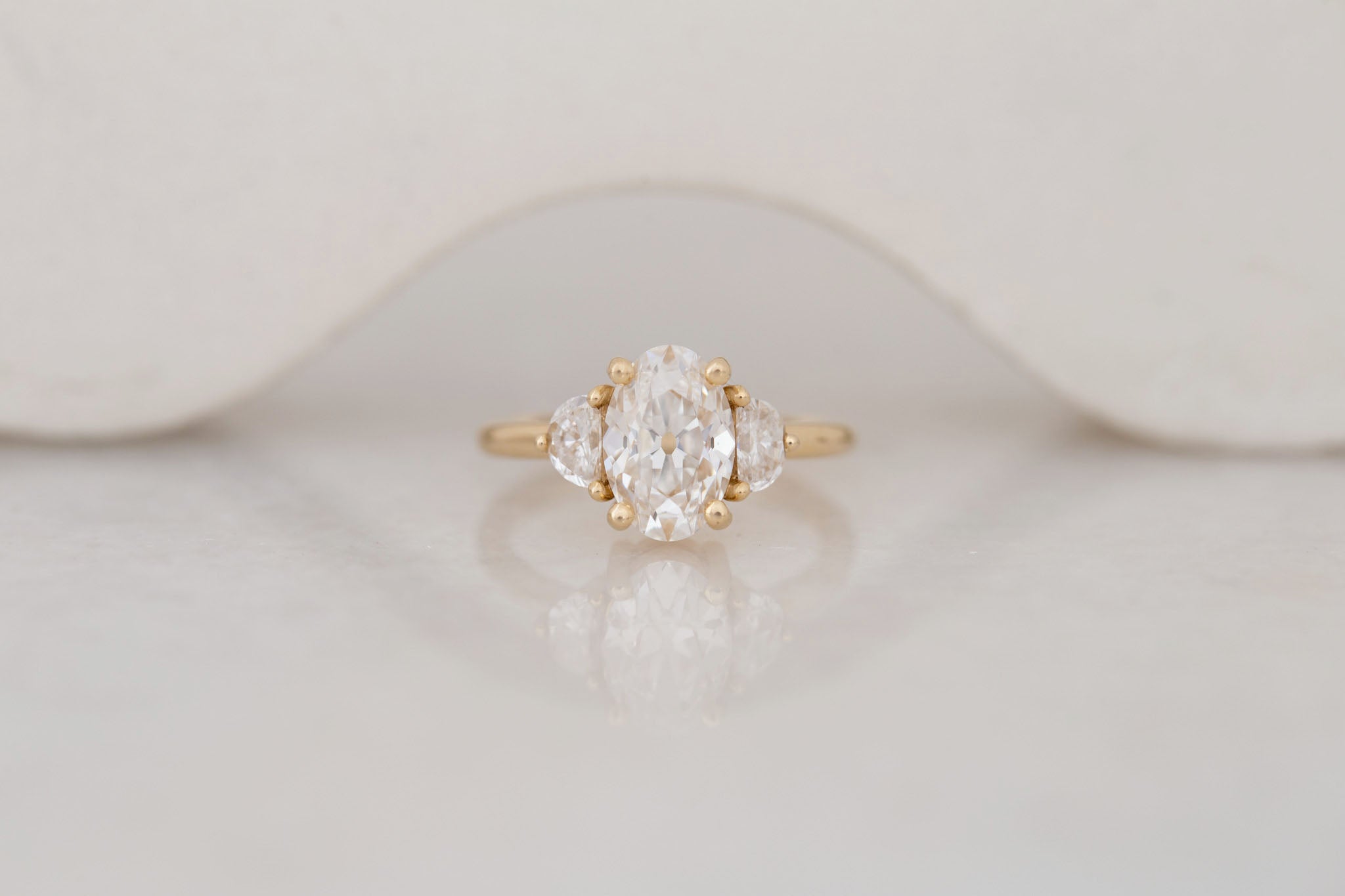 Amara Ring | Lab Oval Cut + Half Moon Diamond Engagement Ring 2.09 ct | 14k Recycled Gold | One of a Kind