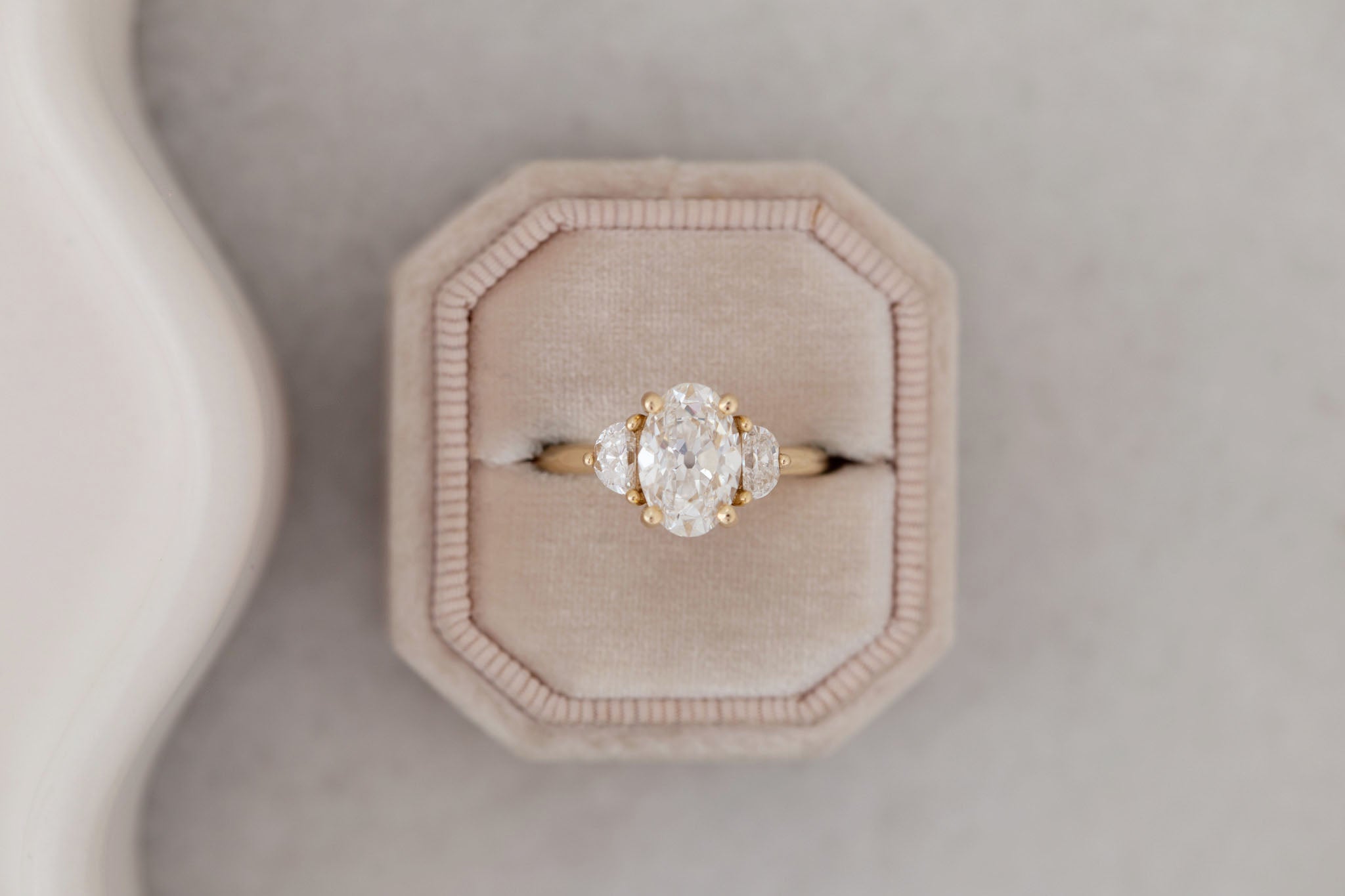Amara Ring | Lab Oval Cut + Half Moon Diamond Engagement Ring 2.09 ct | 14k Recycled Gold | One of a Kind