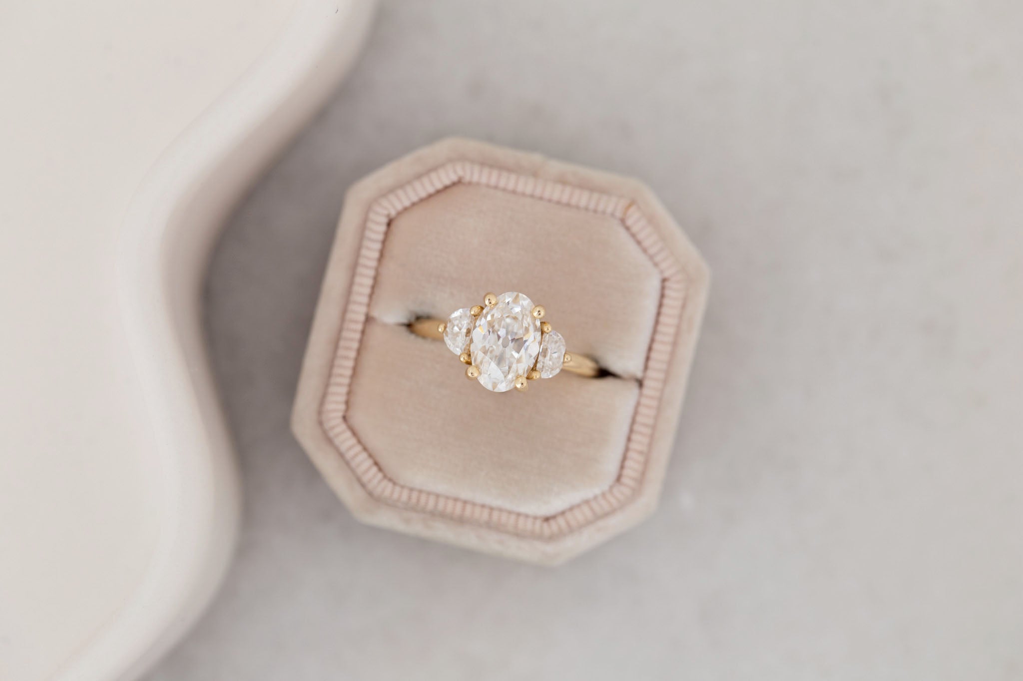 Amara Ring | Lab Oval Cut + Half Moon Diamond Engagement Ring 2.09 ct | 14k Recycled Gold | One of a Kind