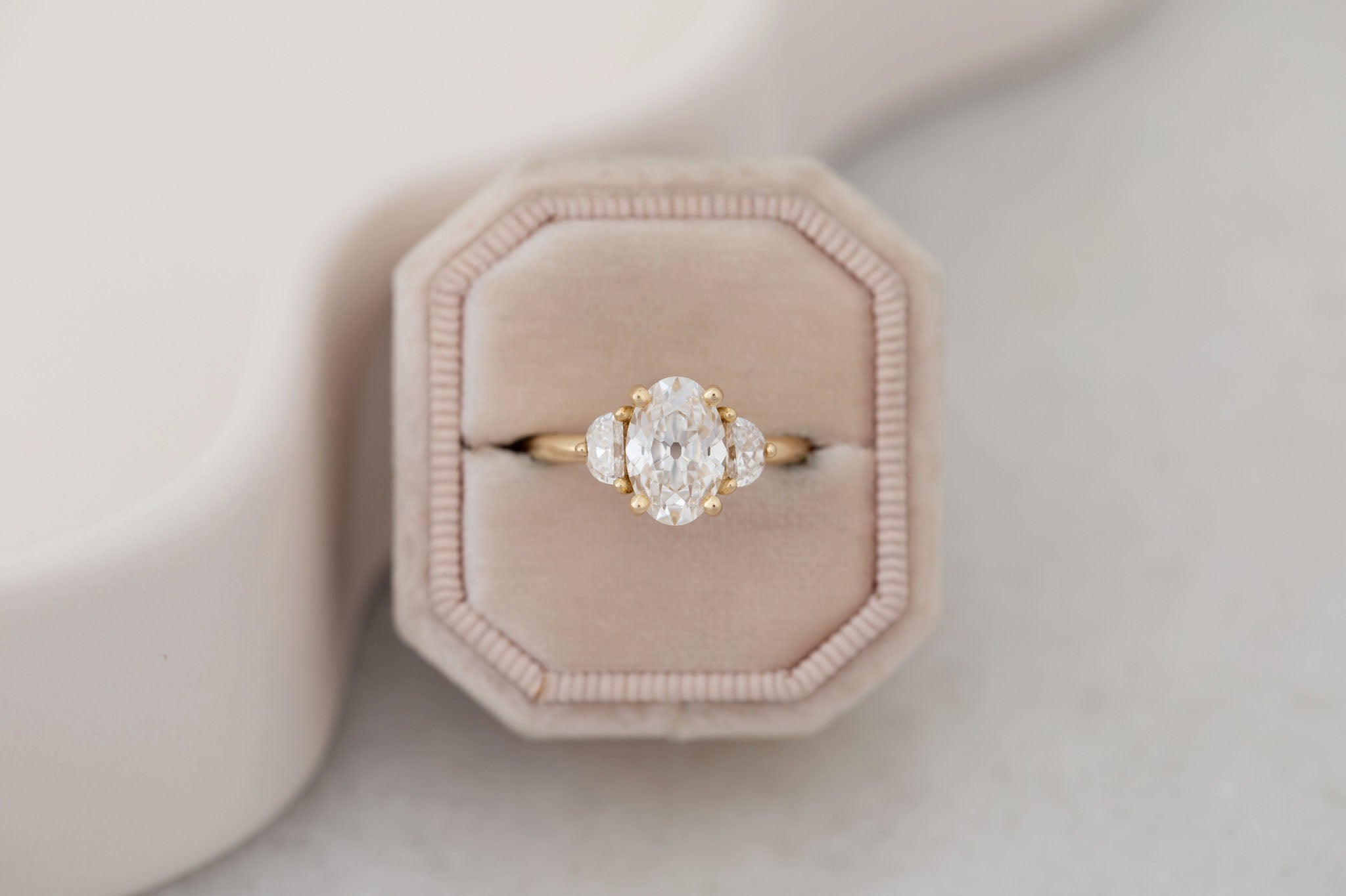 Amara Ring | Lab Oval Cut + Half Moon Diamond Engagement Ring 2.09 ct | 14k Recycled Gold | One of a Kind