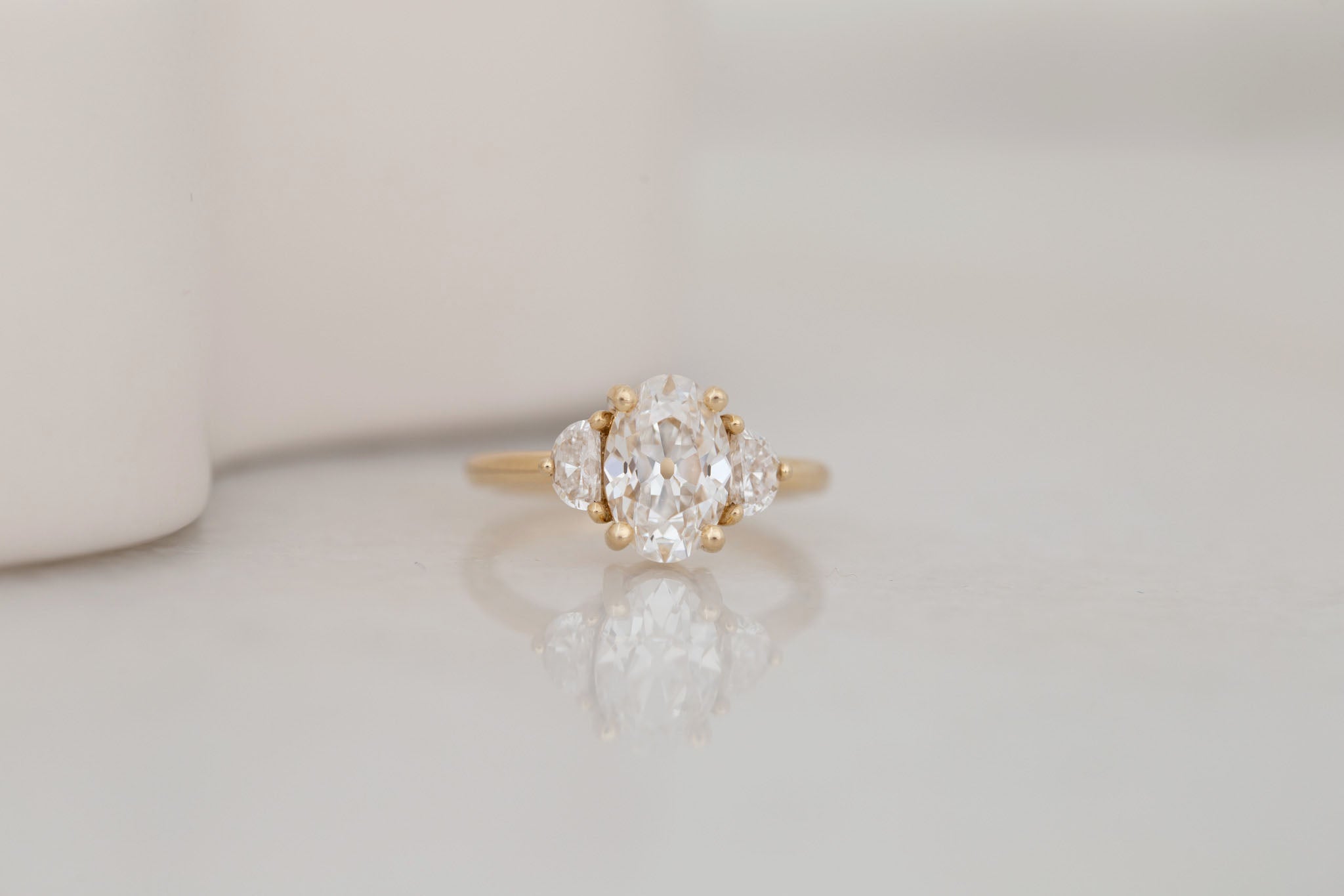 Amara Ring | Lab Oval Cut + Half Moon Diamond Engagement Ring 2.09 ct | 14k Recycled Gold | One of a Kind