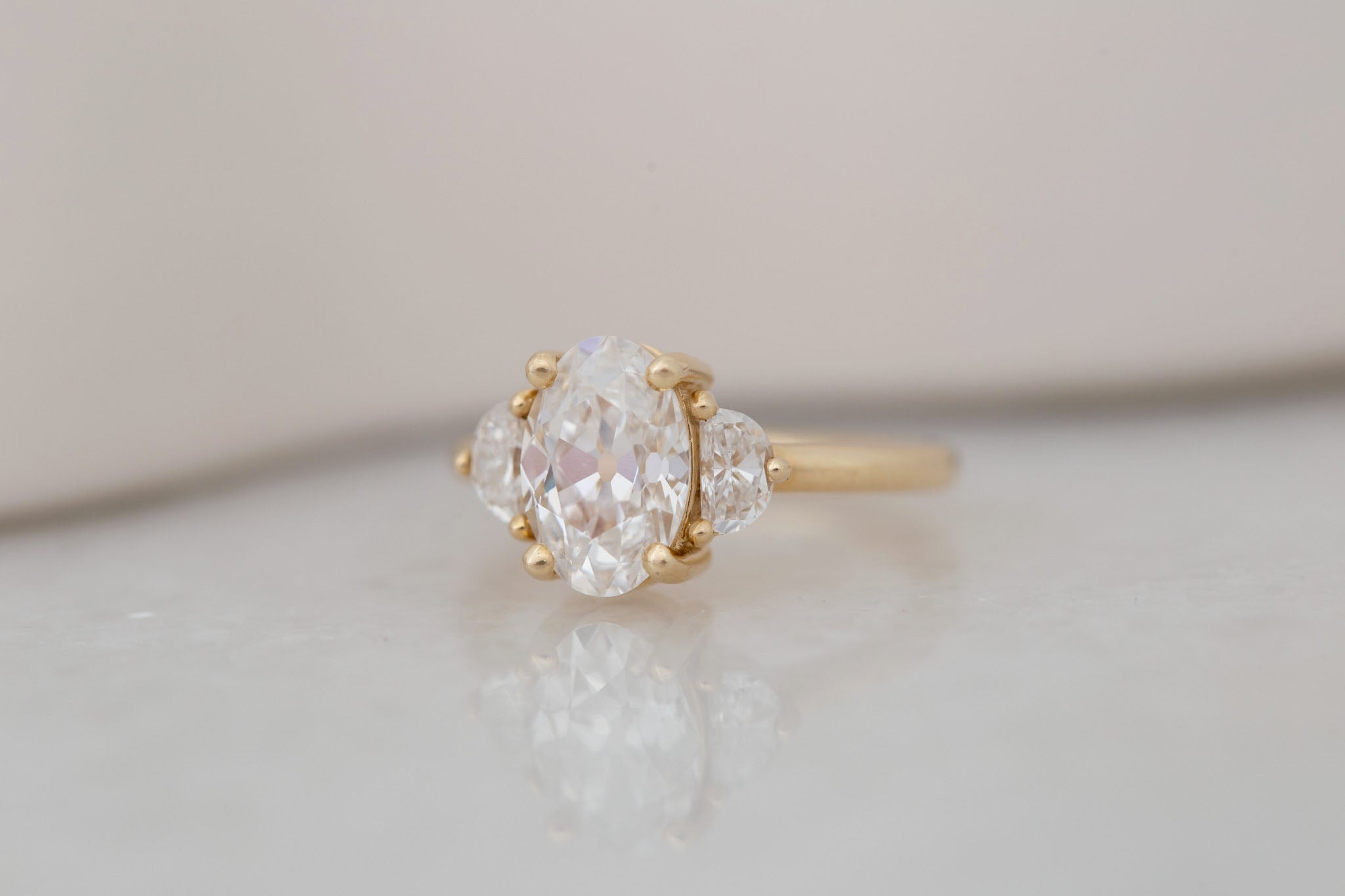 Amara Ring | Lab Oval Cut + Half Moon Diamond Engagement Ring 2.09 ct | 14k Recycled Gold | One of a Kind