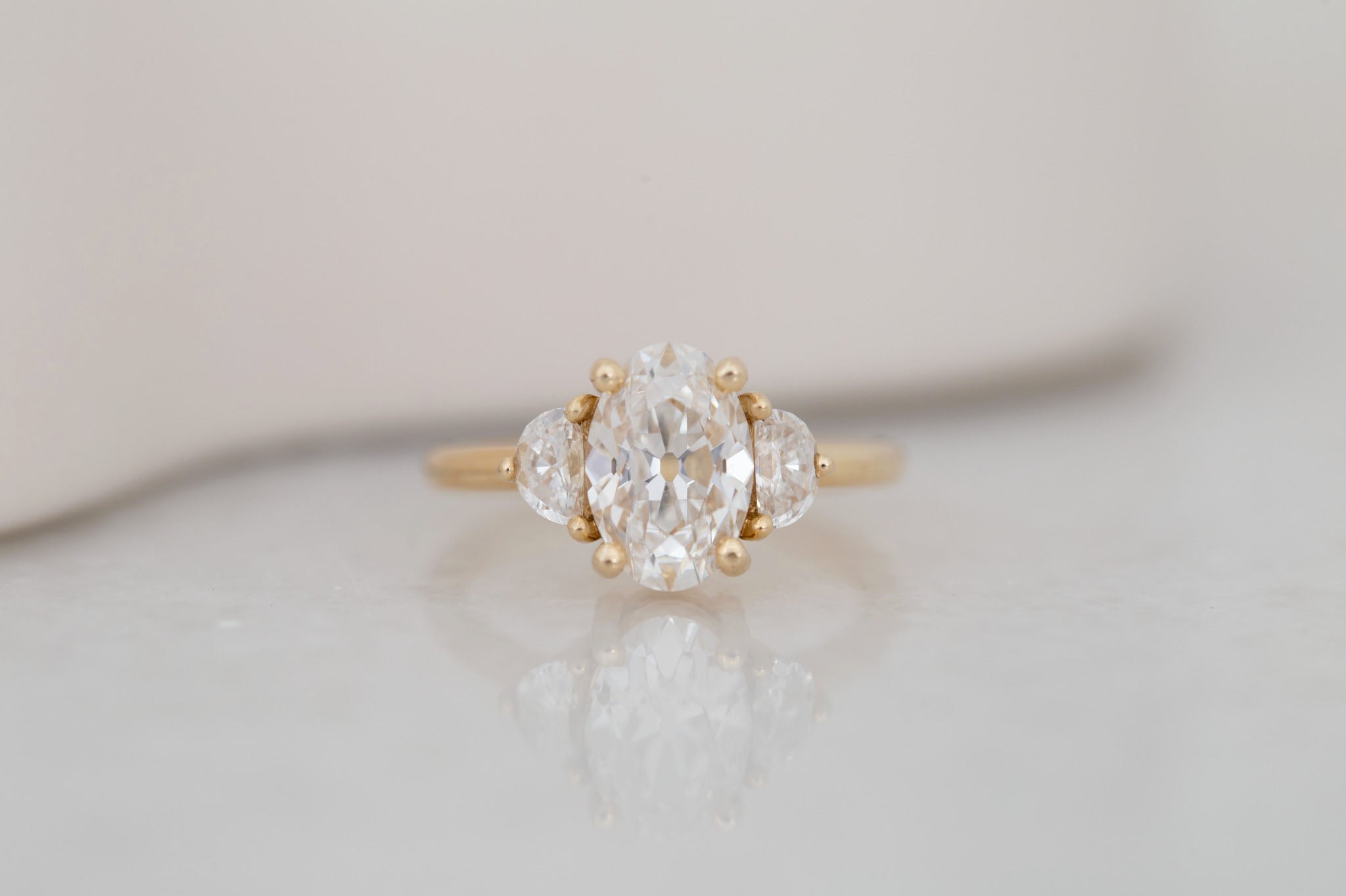 Amara Ring | Lab Oval Cut + Half Moon Diamond Engagement Ring 2.09 ct | 14k Recycled Gold | One of a Kind