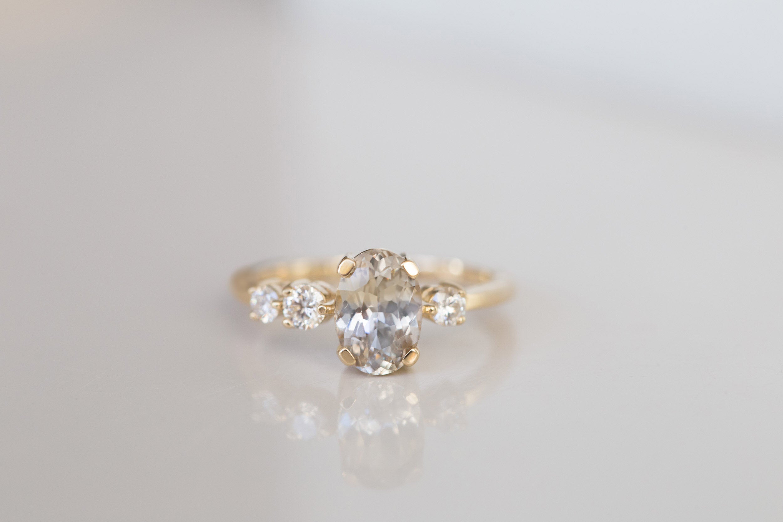 Cassia Ring | Bicolor Oval Sapphire + Diamond Asymmetrical Engagement Ring | 14k Recycled Gold | One of a Kind