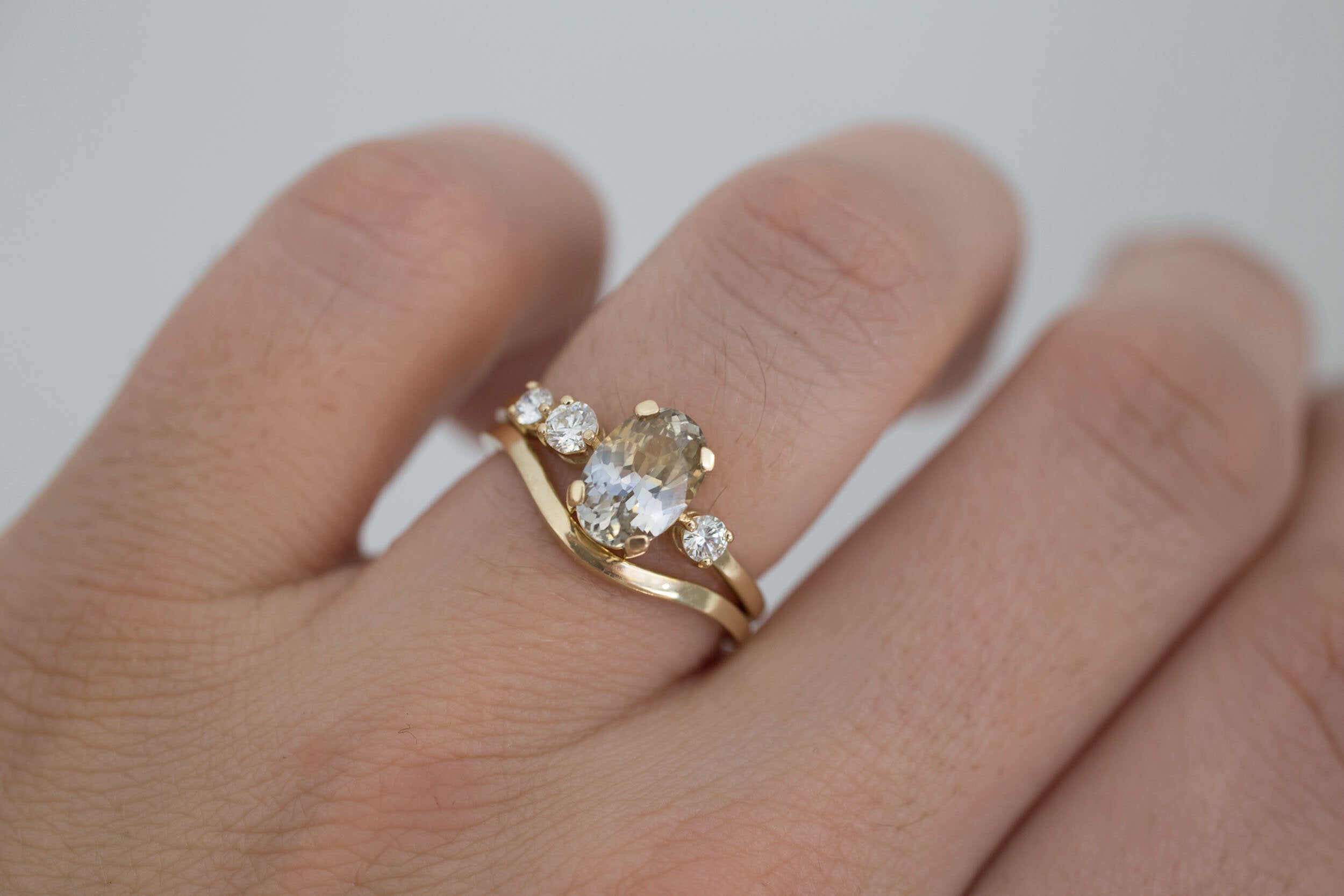 Cassia Ring | Bicolor Oval Sapphire + Diamond Asymmetrical Engagement Ring | 14k Recycled Gold | One of a Kind