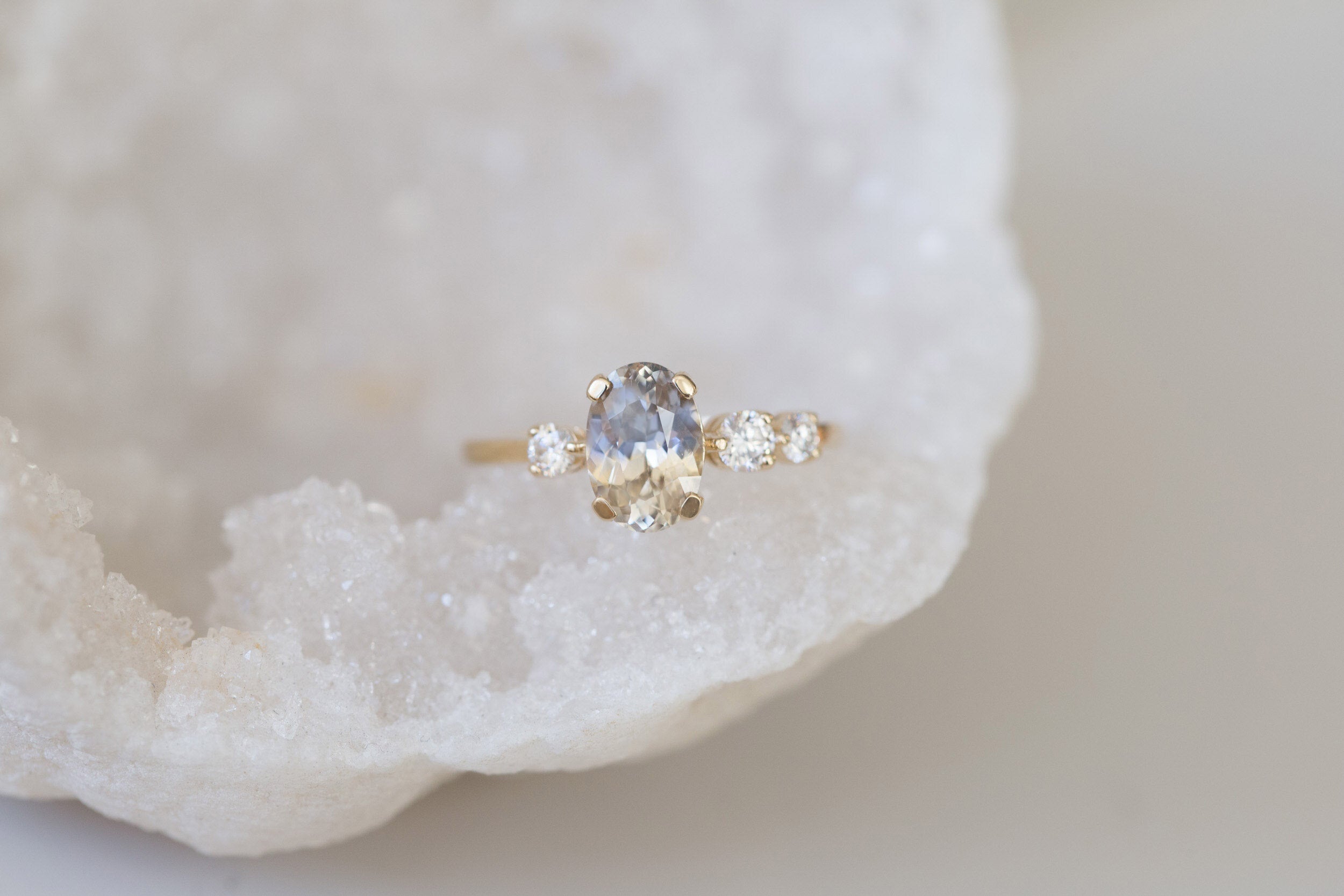 Cassia Ring | Bicolor Oval Sapphire + Diamond Asymmetrical Engagement Ring | 14k Recycled Gold | One of a Kind