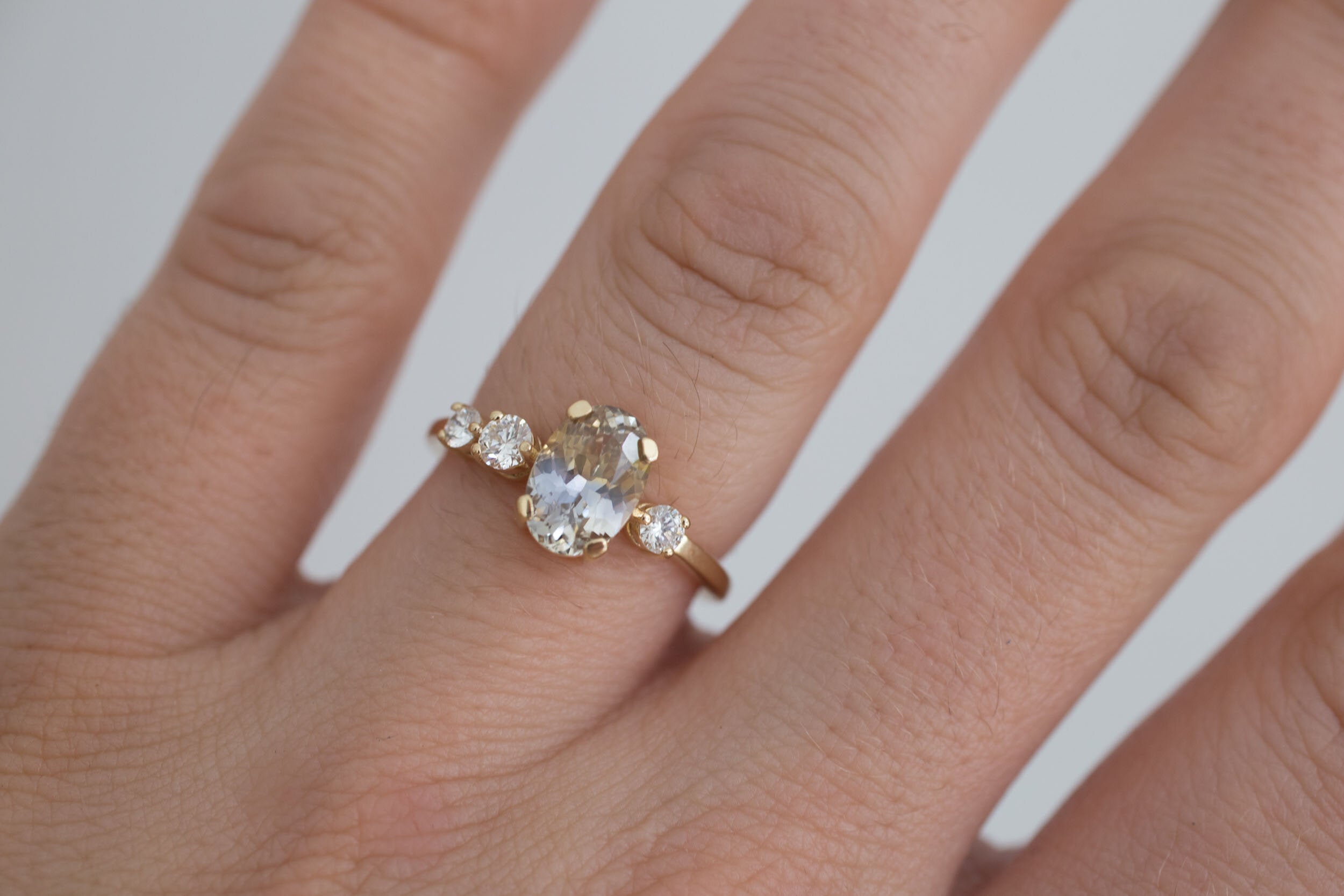 Cassia Ring | Bicolor Oval Sapphire + Diamond Asymmetrical Engagement Ring | 14k Recycled Gold | One of a Kind