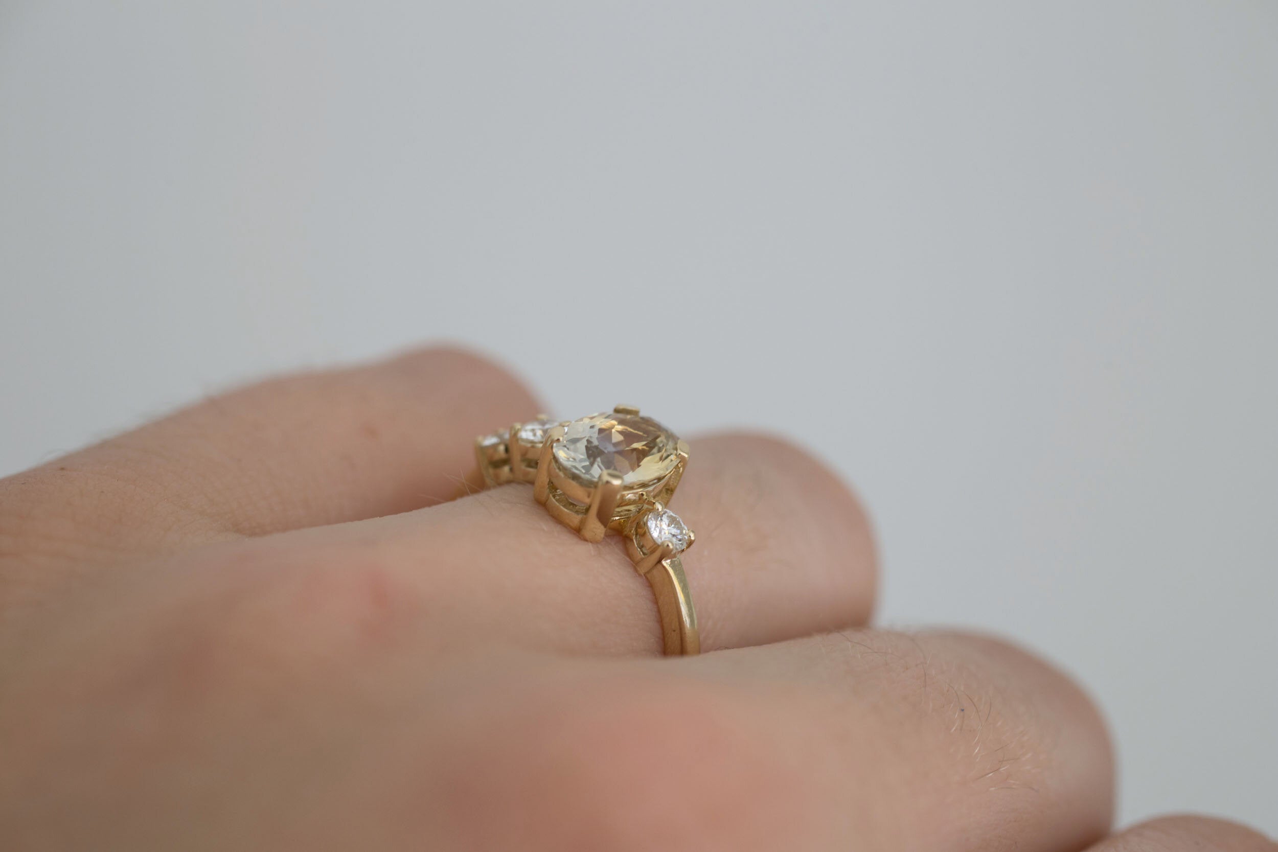 Cassia Ring | Bicolor Oval Sapphire + Diamond Asymmetrical Engagement Ring | 14k Recycled Gold | One of a Kind