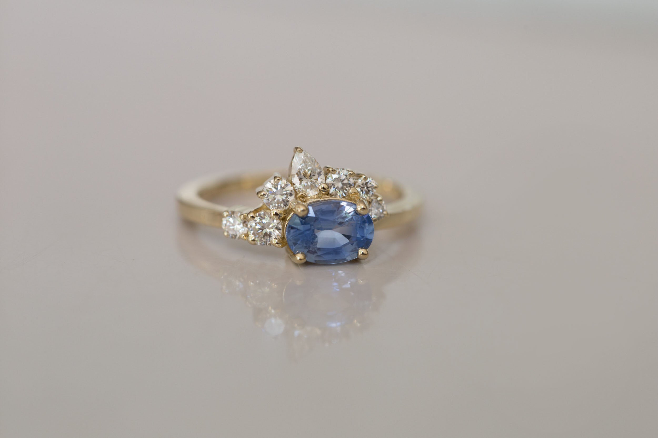 Hana Ring | Blue Oval Sapphire + Diamond Cluster Engagement Ring | 14k Recycled Gold | One of a Kind